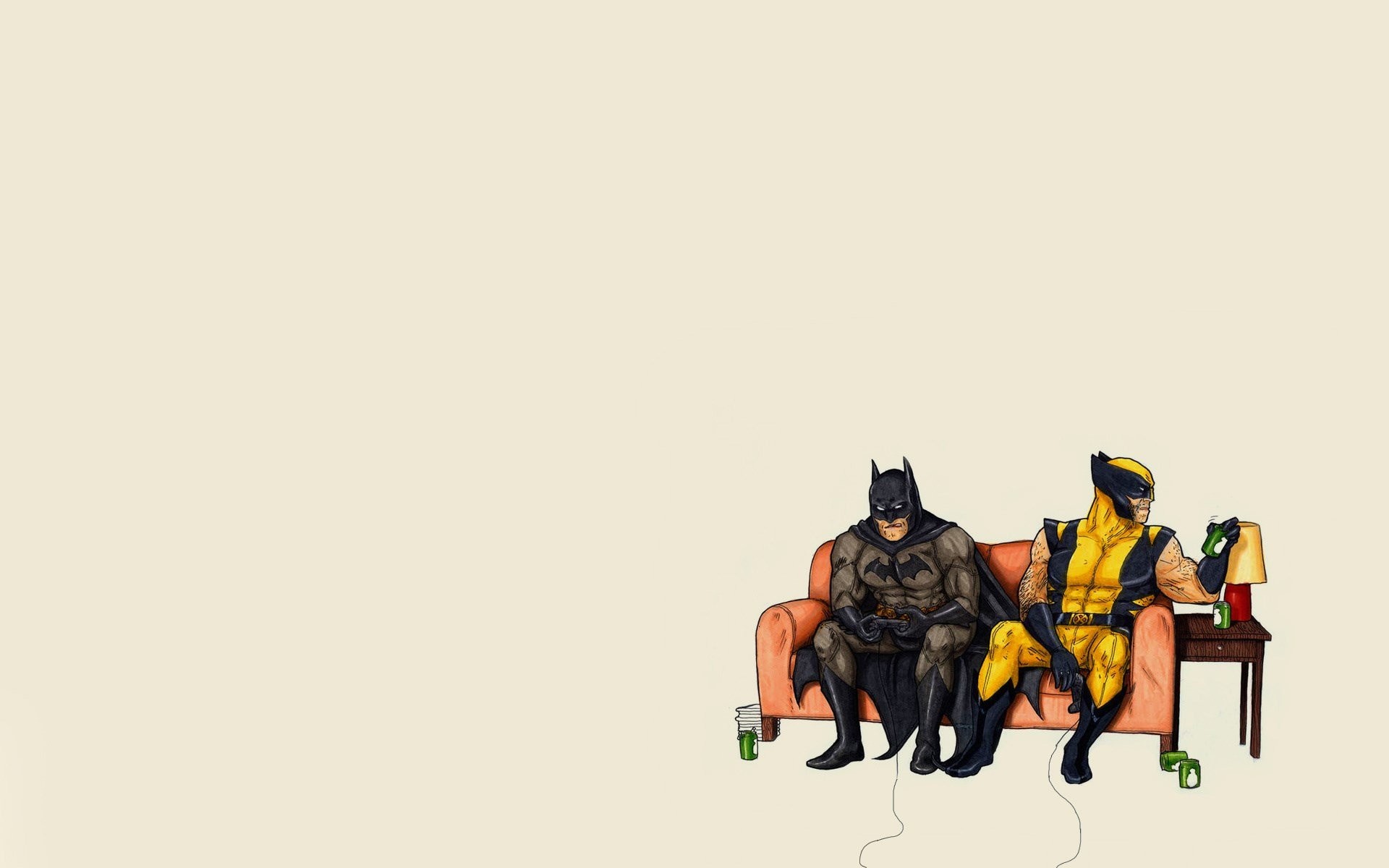 Wolverine, Batman, Divano, Umorismo, 1920x1200, immagine di sfondo