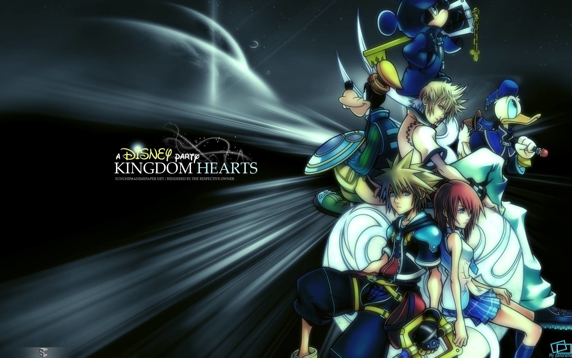 Kingdom Hearts II, Sora, Paperino, Pippo, Kairi, Raggi di luce, 1920x1200, immagine di sfondo