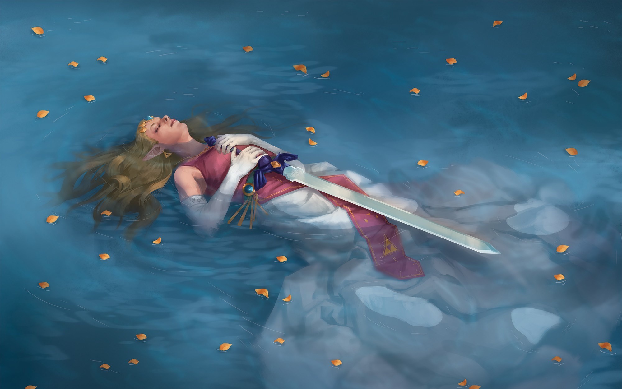 Principessa Zelda, The Legend of Zelda, Spada Suprema, Acqua, Foglie, sfondo per portatile