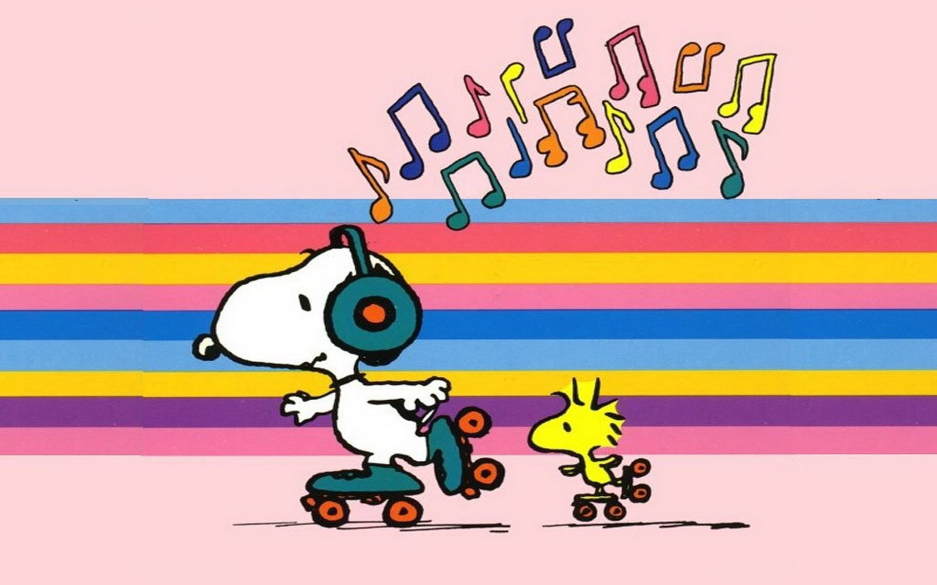 Snoopy, Woodstock, Pattini a rotelle, Note musicali, Full HD, wallpaper desktop