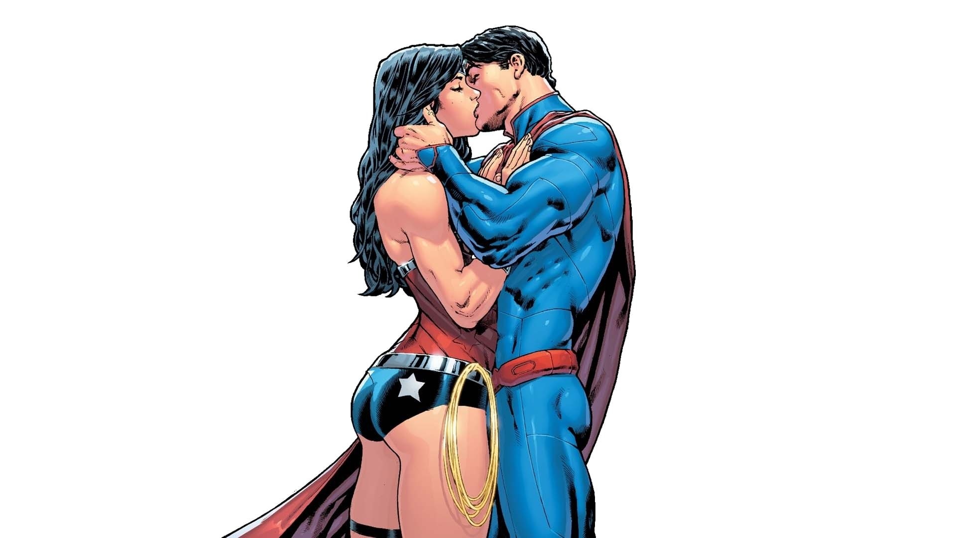 Wonder Woman, Superman, DC Comics, Bacio, Fumetto, Coppia, Full HD, sfondo per PC