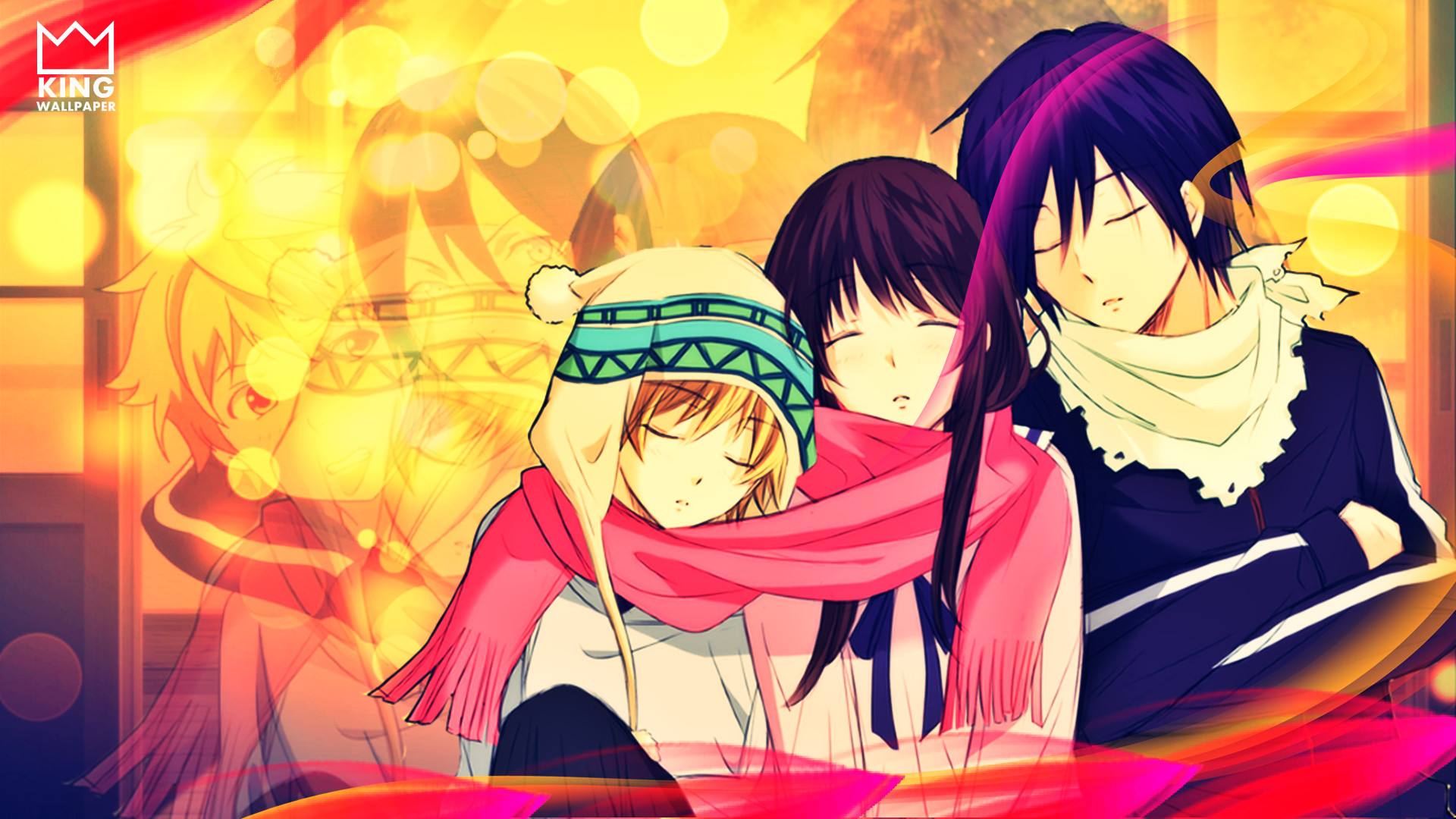 Yato, Hiyori Iki, Yukine, Noragami, Sciarpe, Abbraccio, 1920x1080, sfondo per PC
