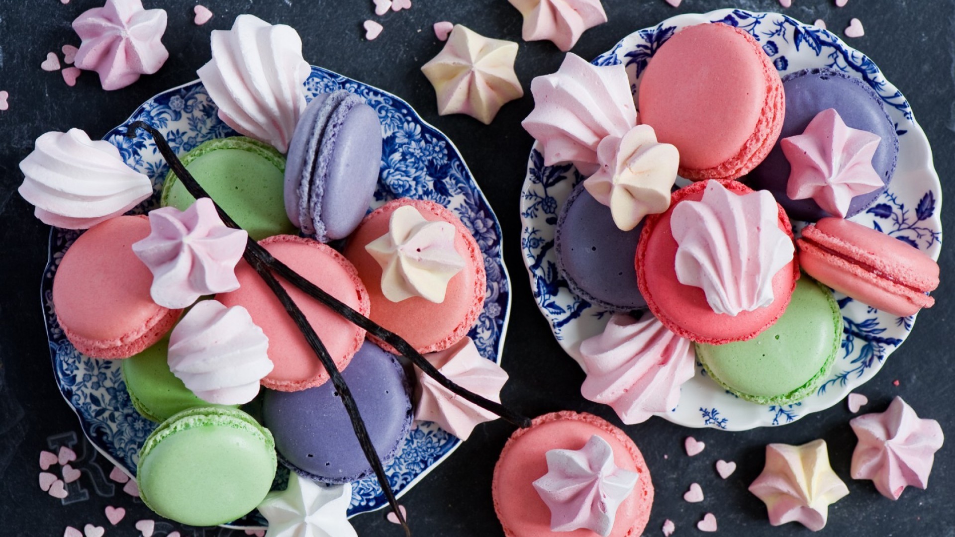 Macarons, Meringhe, Vaniglia, Vista dall'alto, 16:9 Full HD, sfondo widescreen