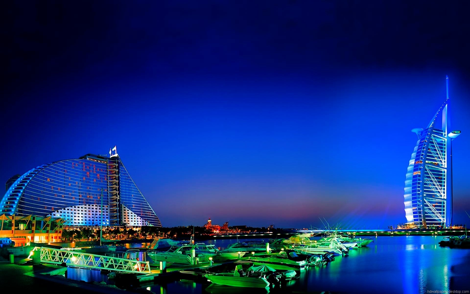 Burj al-Arab, Jumeirah Beach Hotel, Dubai, Notte, sfondo PC
