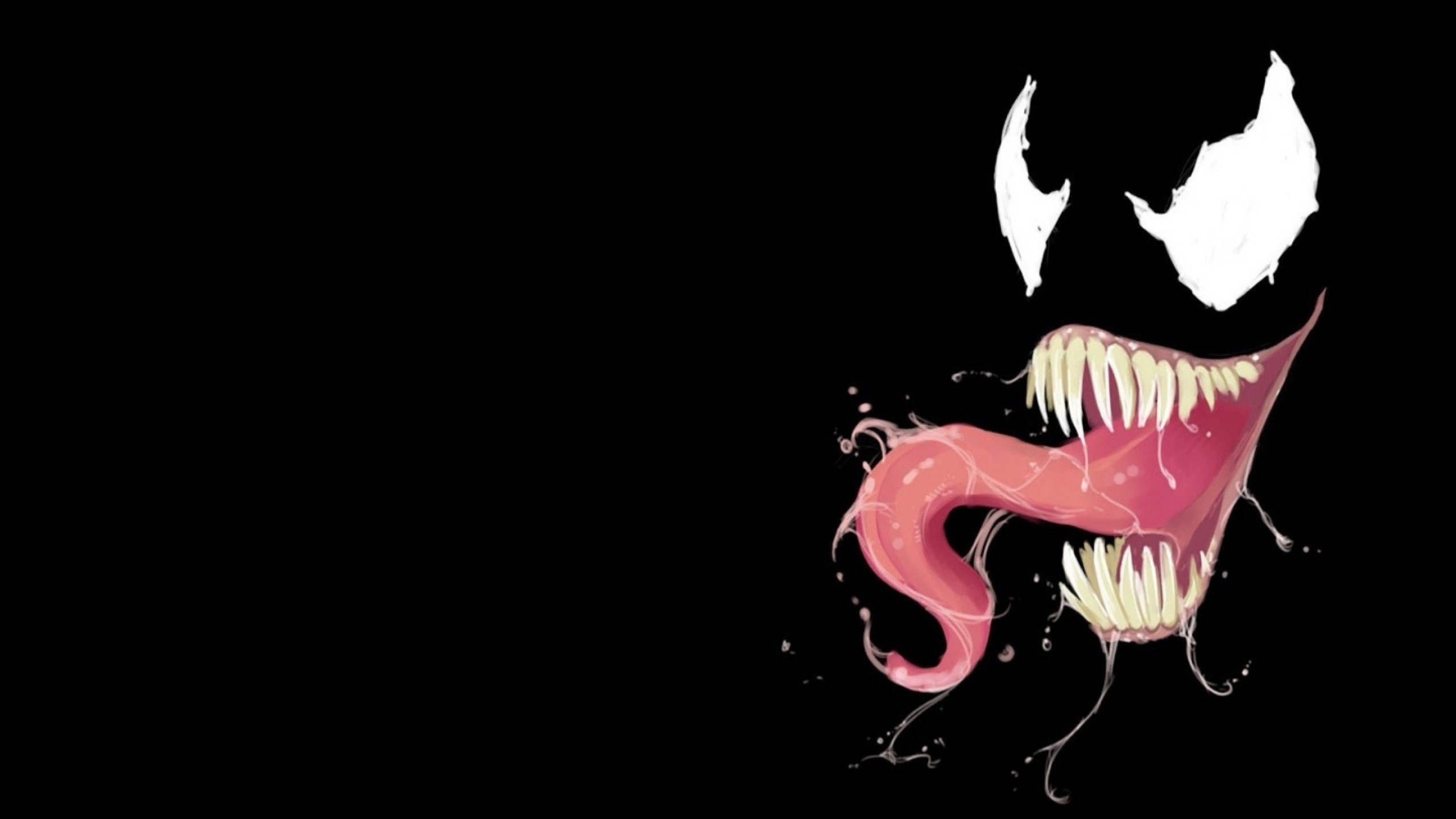Venom, Marvel, Lingua, Denti aguzzi, Sfondo nero, Minimalista, 2K, wallpaper per PC