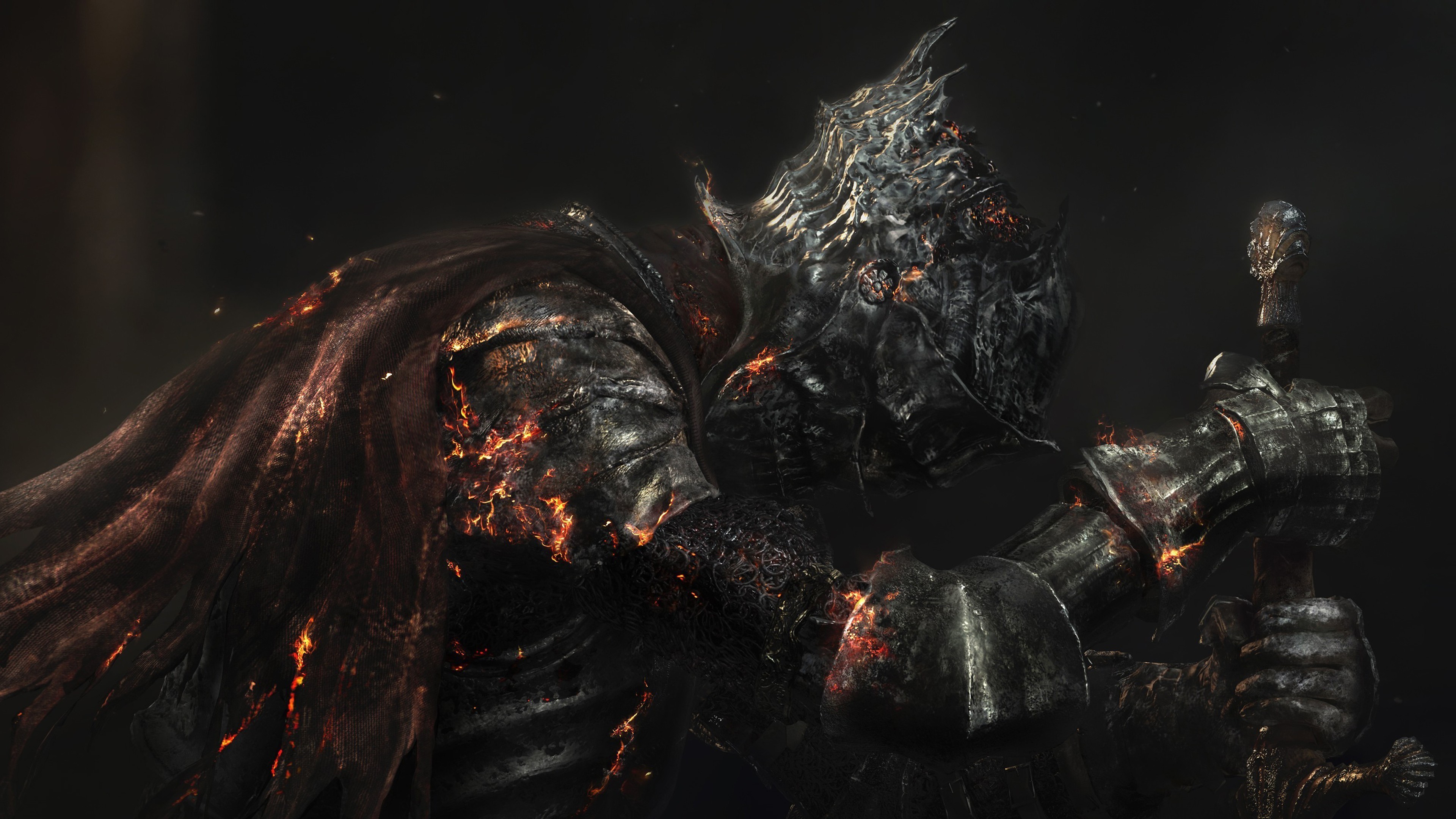 Dark Souls III, Cavaliere, Armatura, Braci, Fantasy oscuro, 3840x2160, immagine di sfondo