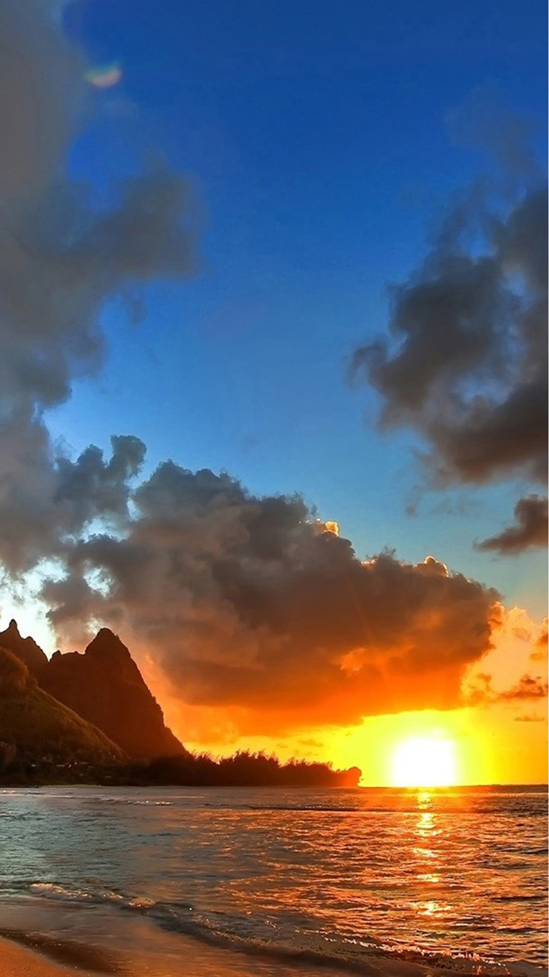Spiaggia, Tramonto, Nuvole, immagine di sfondo iPhone