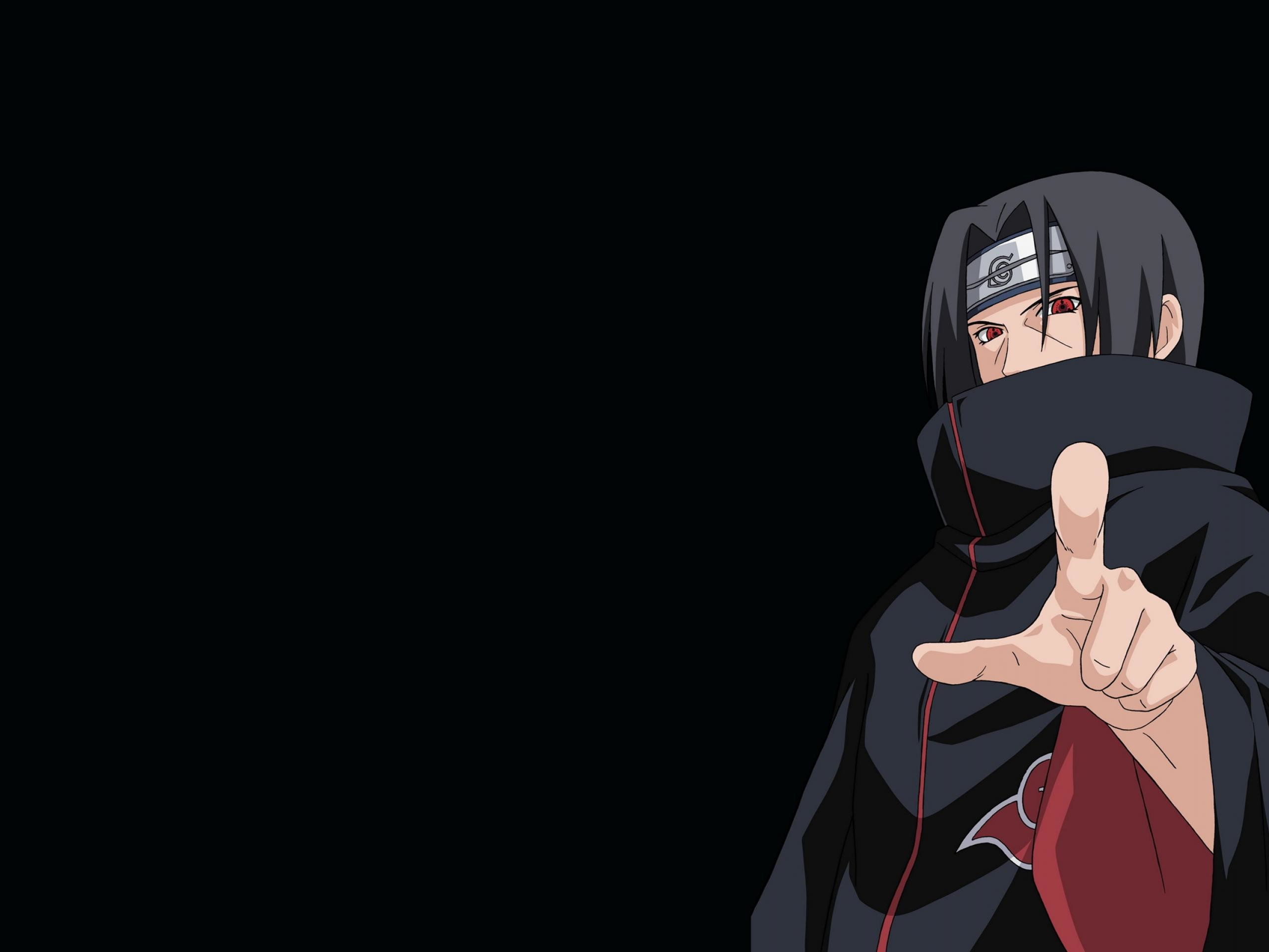 Itachi Uchiha, Akatsuki, Sfondo nero, Minimalismo, 2K, schermata di blocco iPad