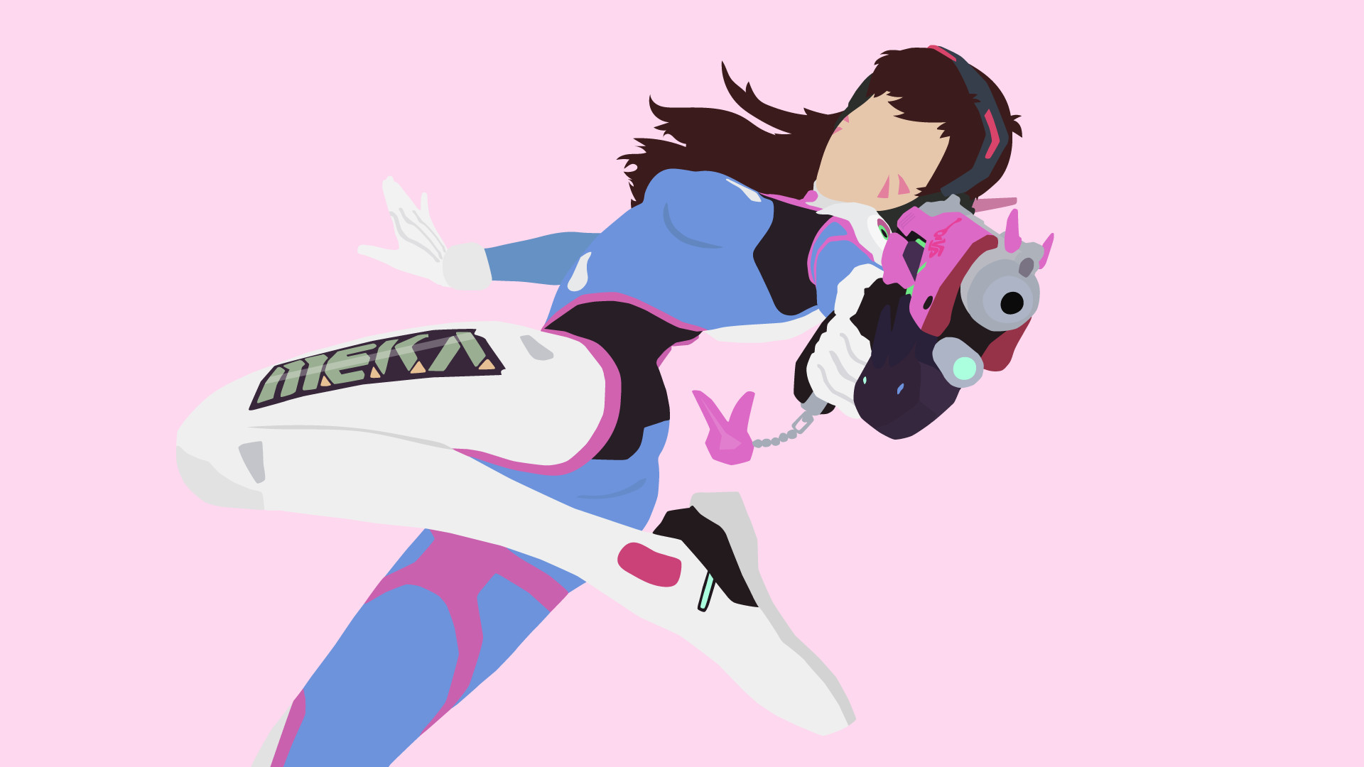 D.Va, Overwatch, Minimalista, Pistola, Sfondo rosa, Full HD, wallpaper per PC