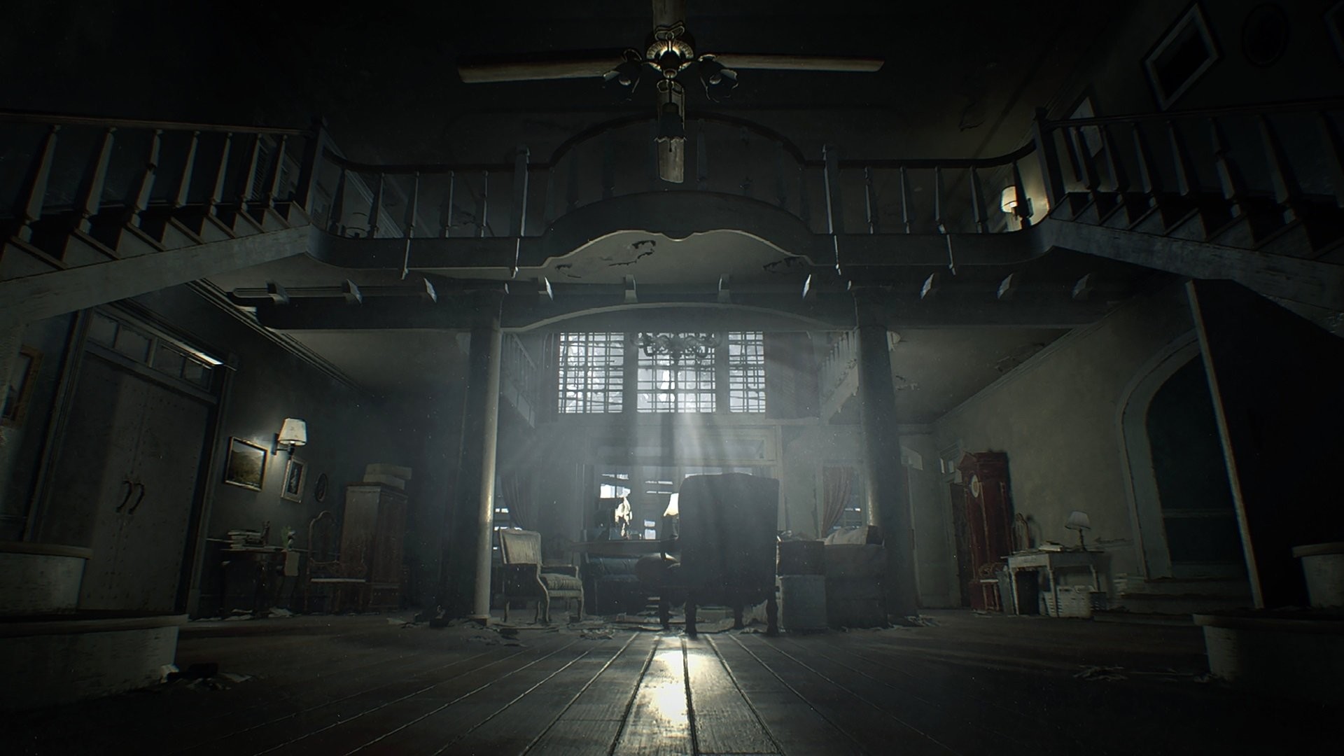 Resident Evil 7: Biohazard, Villa Baker, Atrio, Buio, Horror, 1920x1080, immagine di sfondo