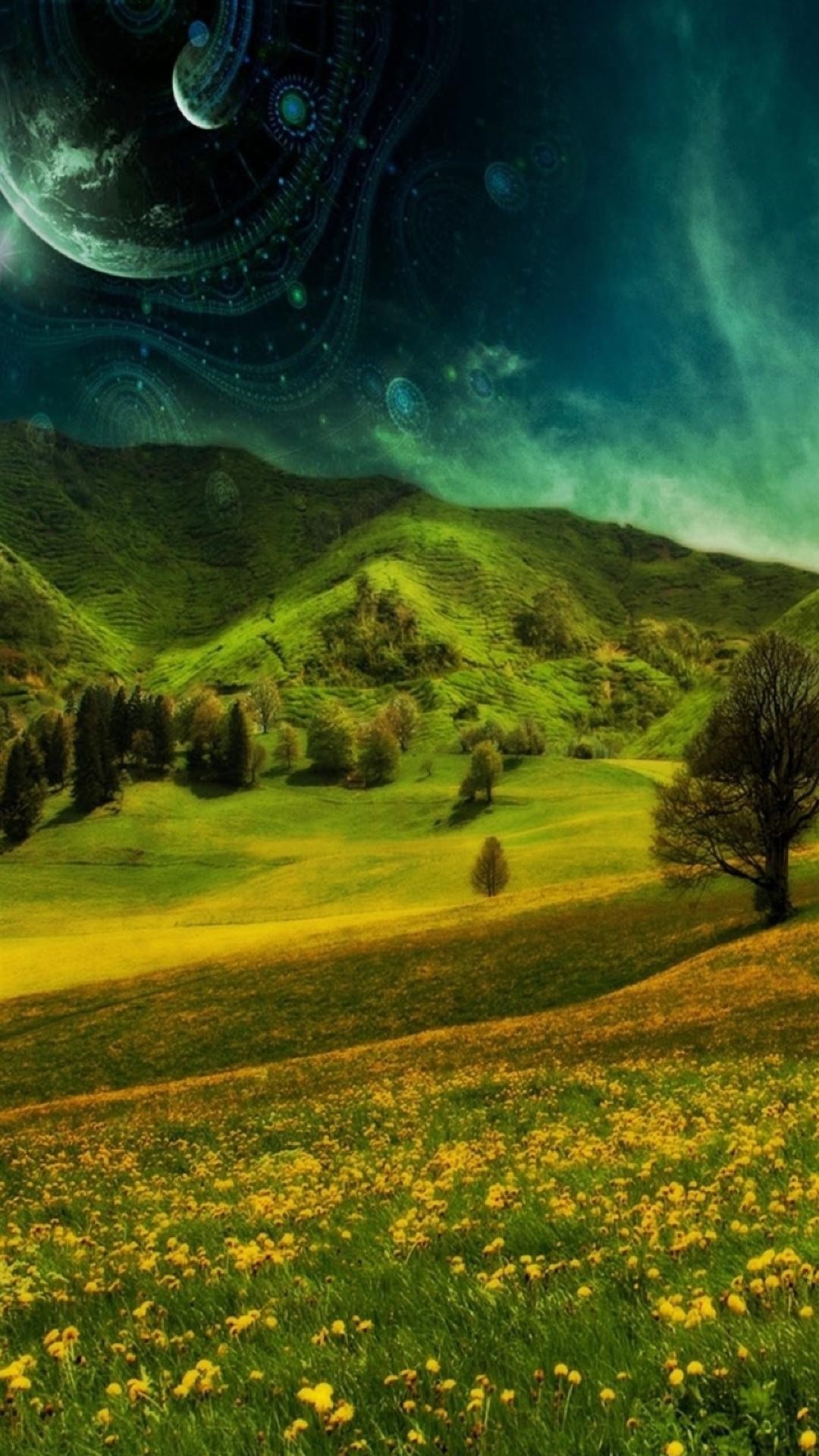 Colline, Prato, Pianeta, Fantasy, sfondo schermata di blocco Samsung S4