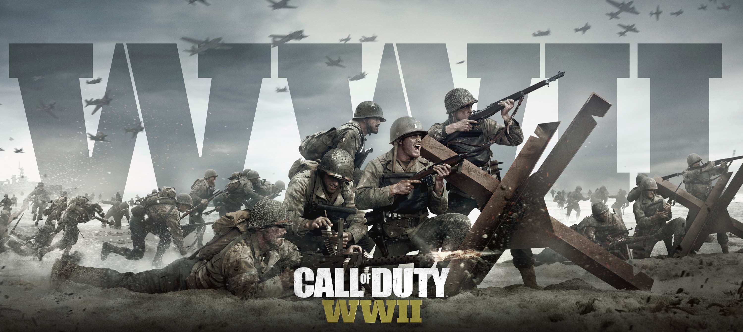 Call of Duty: WWII, Logo, Soldati, Spiaggia, Battaglia, 2K, sfondo per PC e portatile