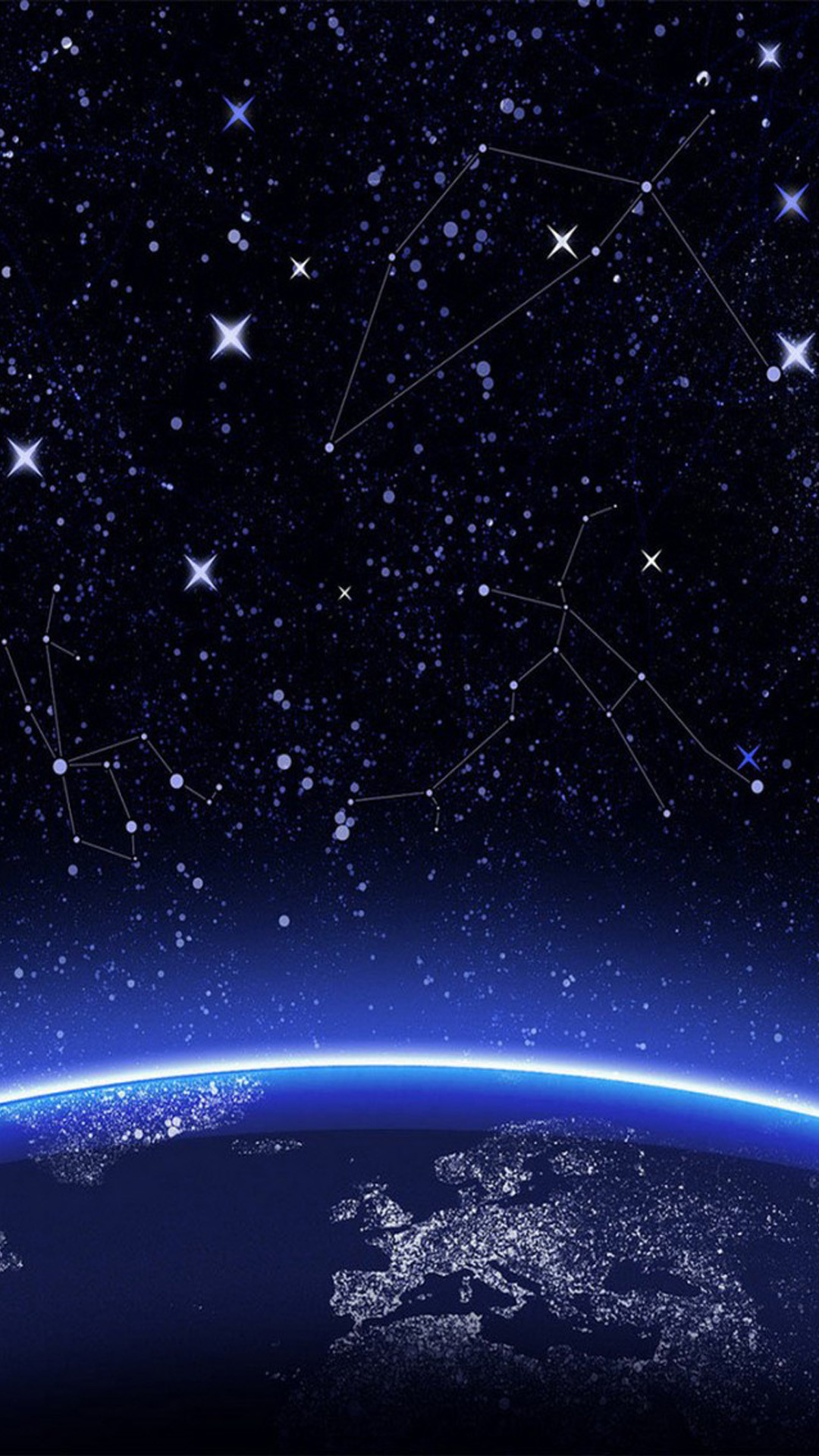 Costellazioni, Terra, Spazio, Stelle, sfondo per iPhone e Android