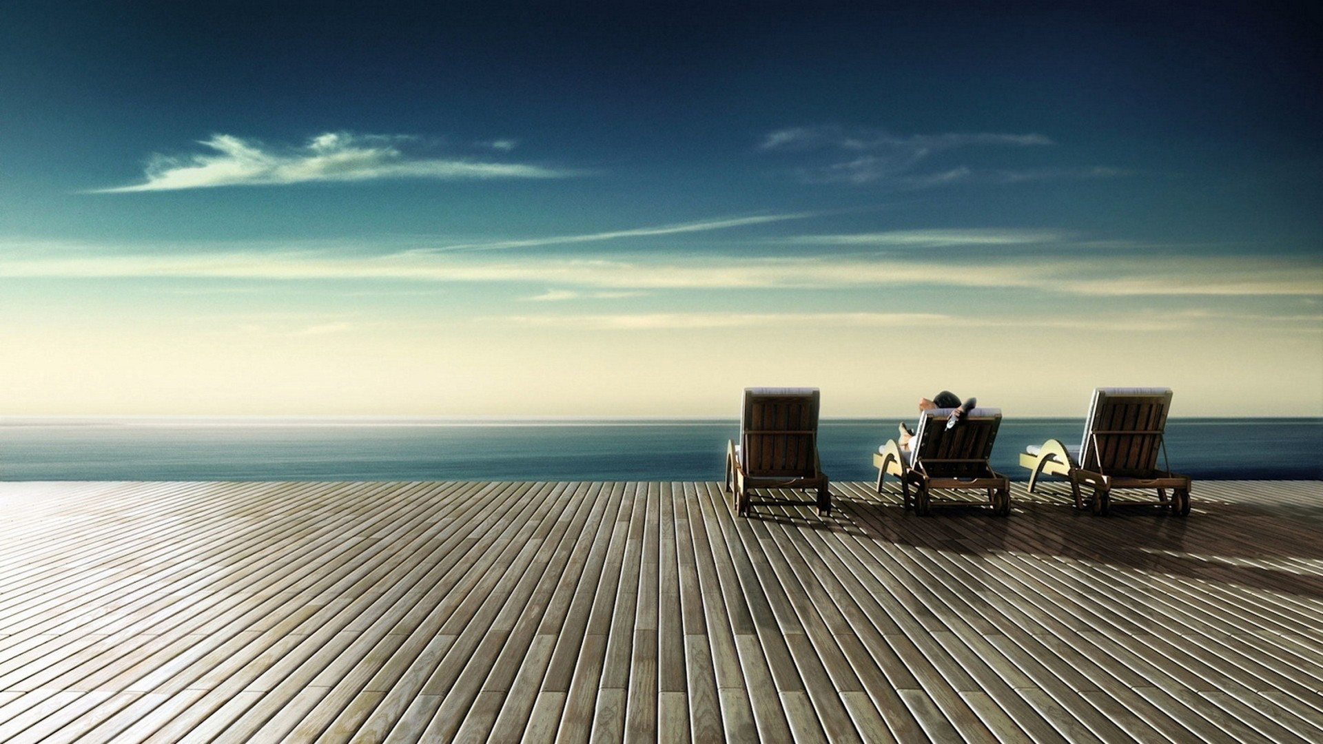 Sdraio, Terrazza sul mare, Orizzonte, Relax, Full HD, wallpaper desktop