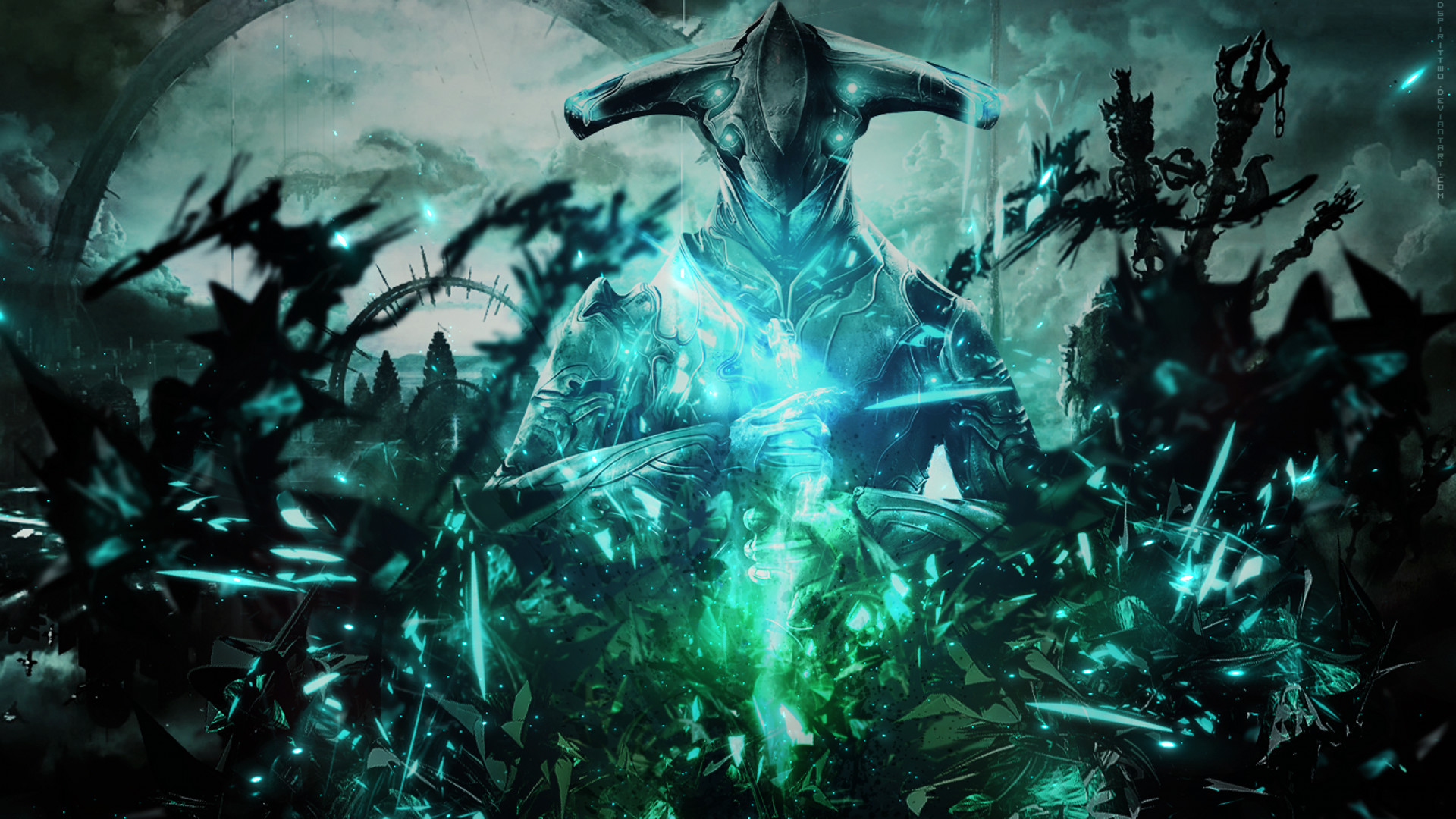 Excalibur, Warframe, Giungla, Verde acqua, Full HD, sfondo desktop
