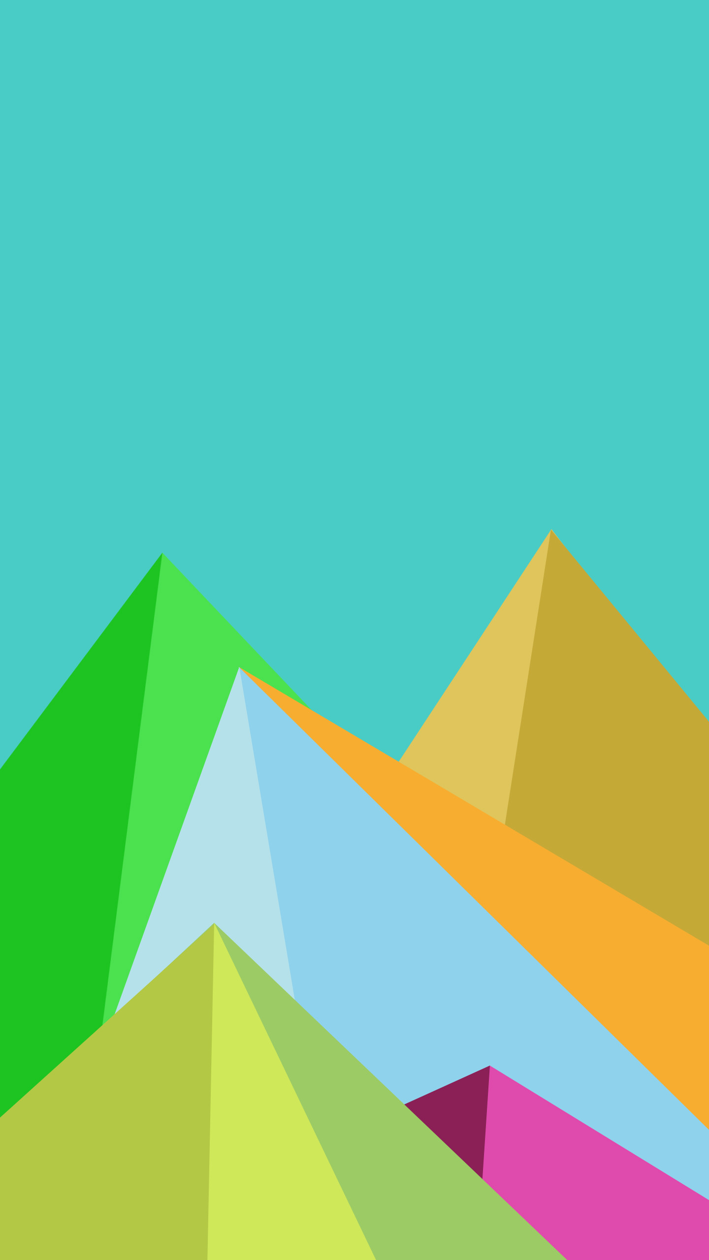 Montagne geometriche, Illustrazione piatta, Material design, Turchese, schermata Home Samsung S7