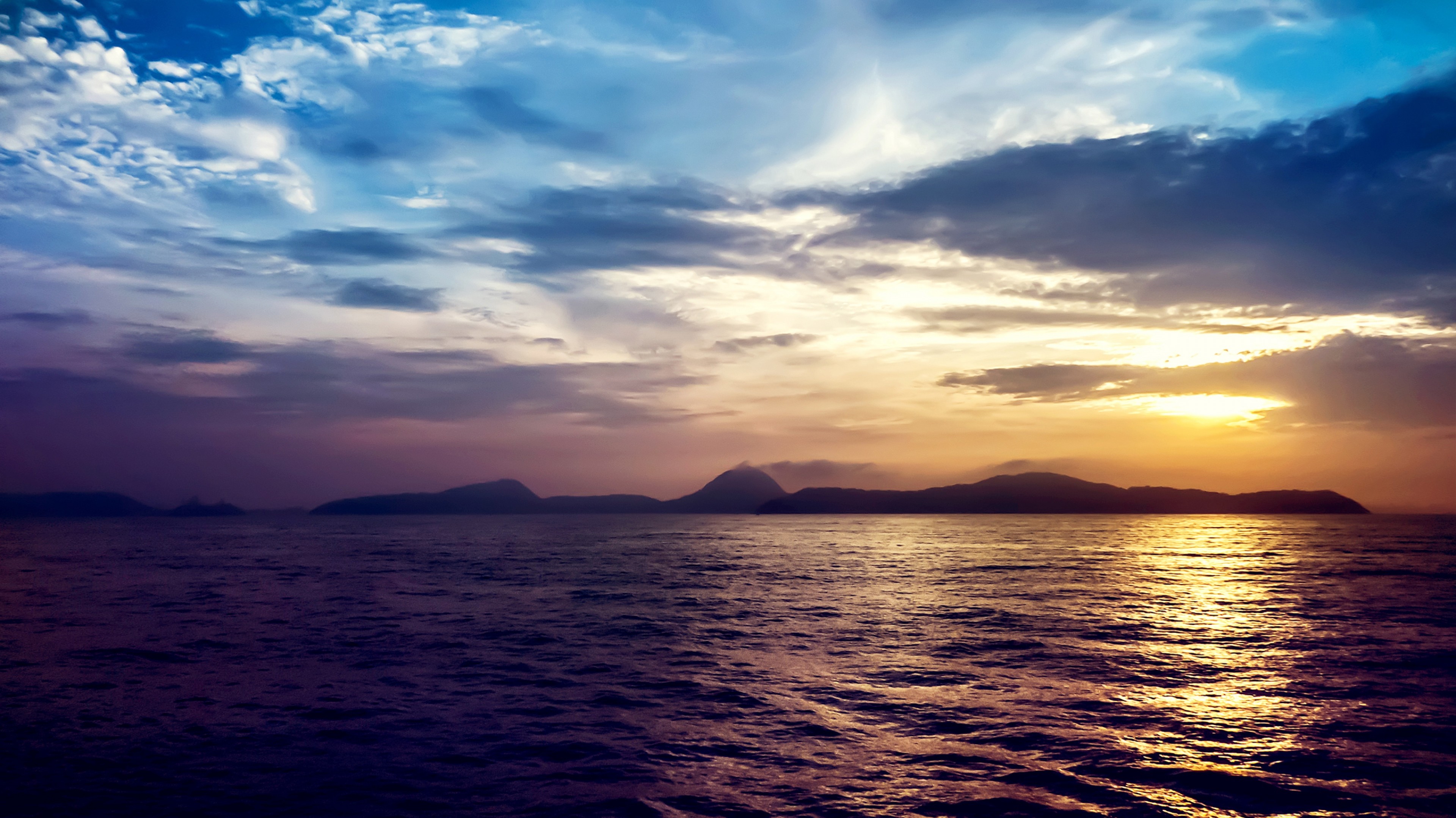Mare, Tramonto, Isole, Nuvole, 4K, sfondo per portatile