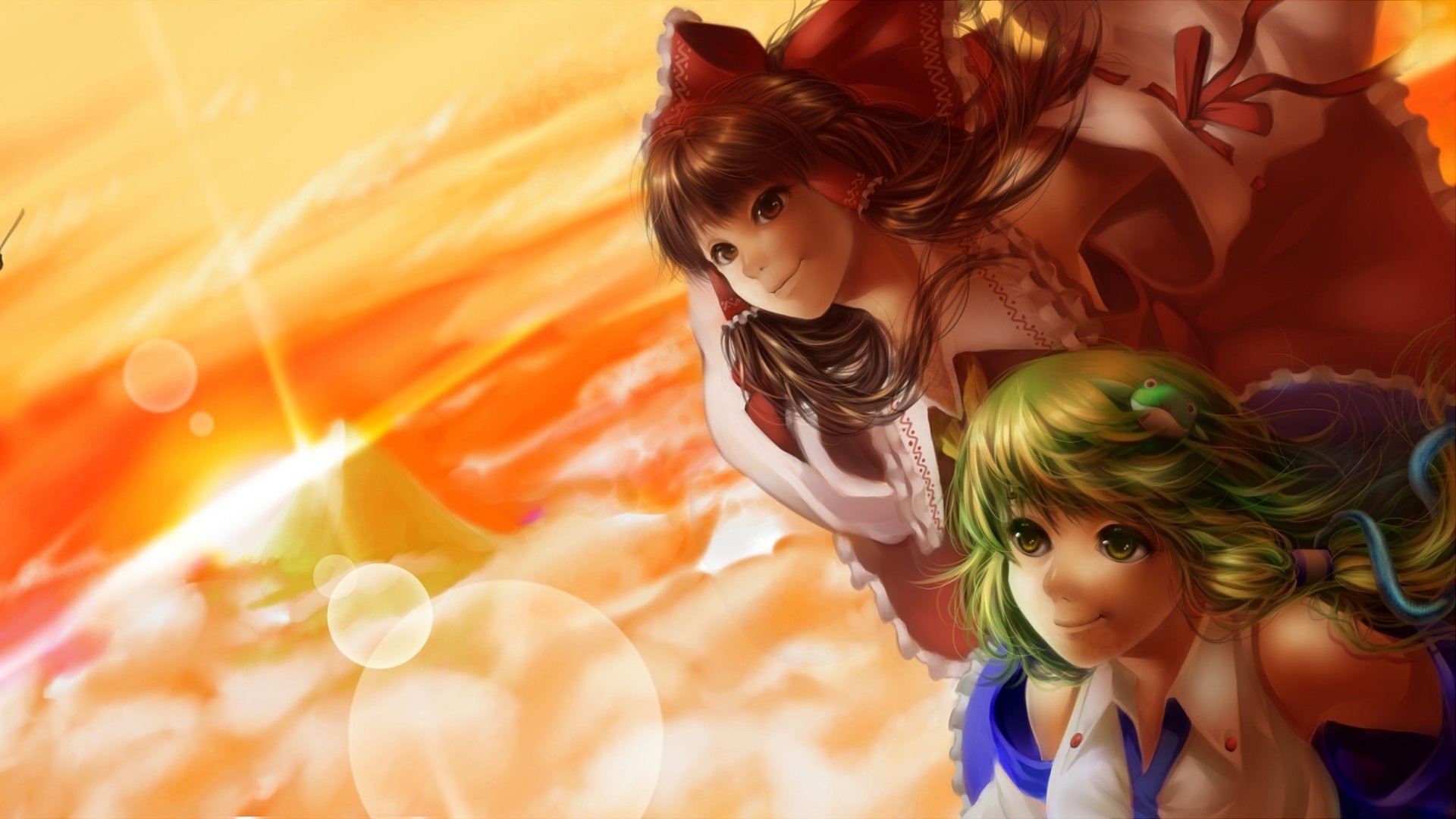 Ragazze anime, Tramonto, Arte digitale, Full HD 1080p, sfondo desktop