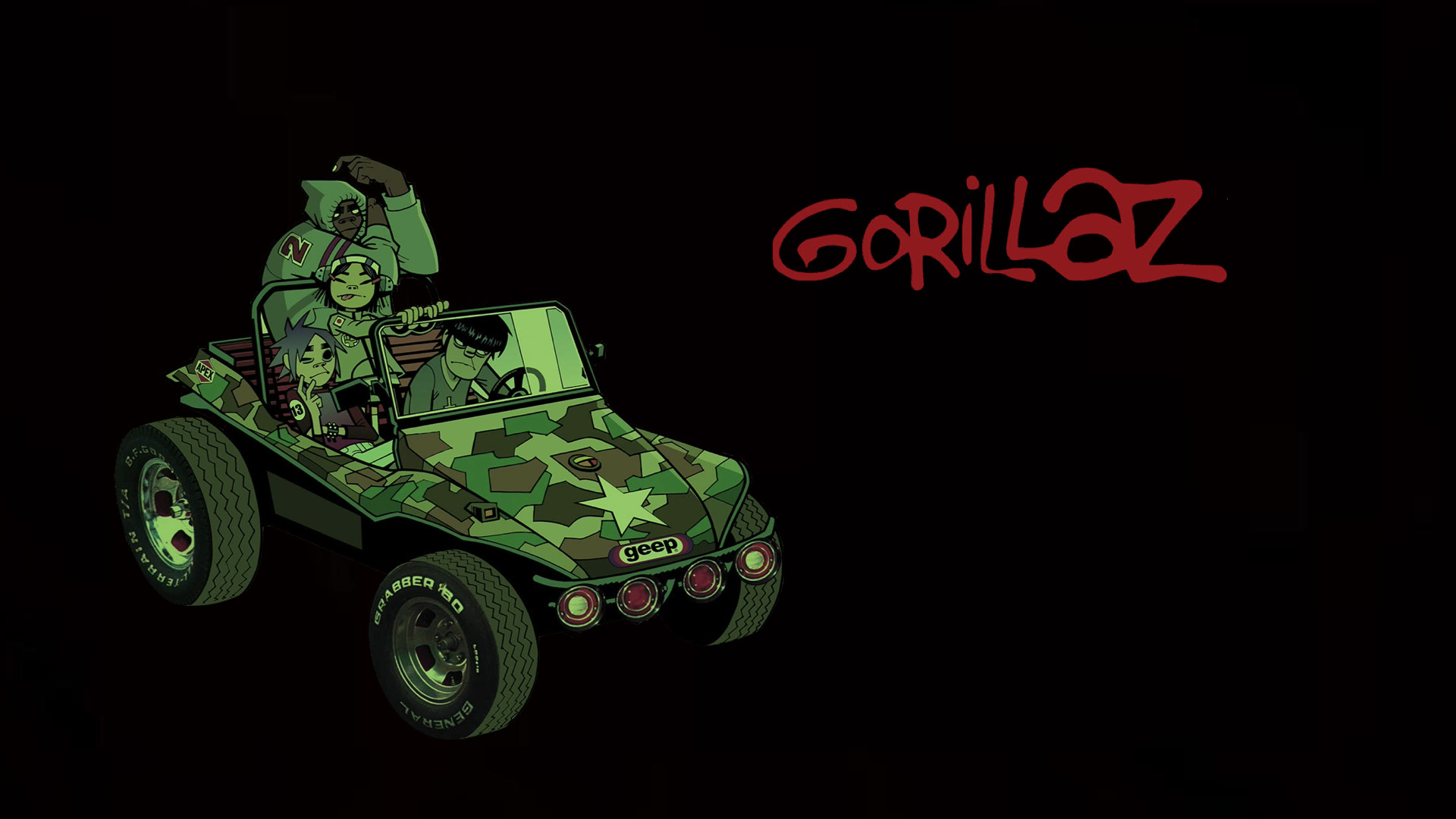 Gorillaz, Geep, Camuffamento, Sfondo nero, Full HD, wallpaper per PC