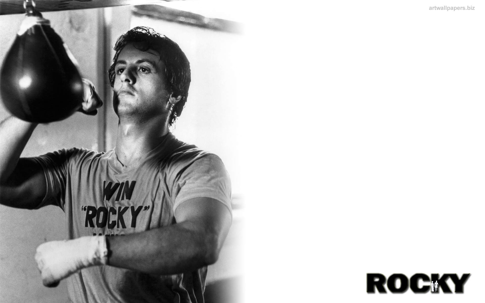 Rocky Balboa, Sylvester Stallone, Rocky, Allenamento, Bianco e nero, wallpaper per portatile