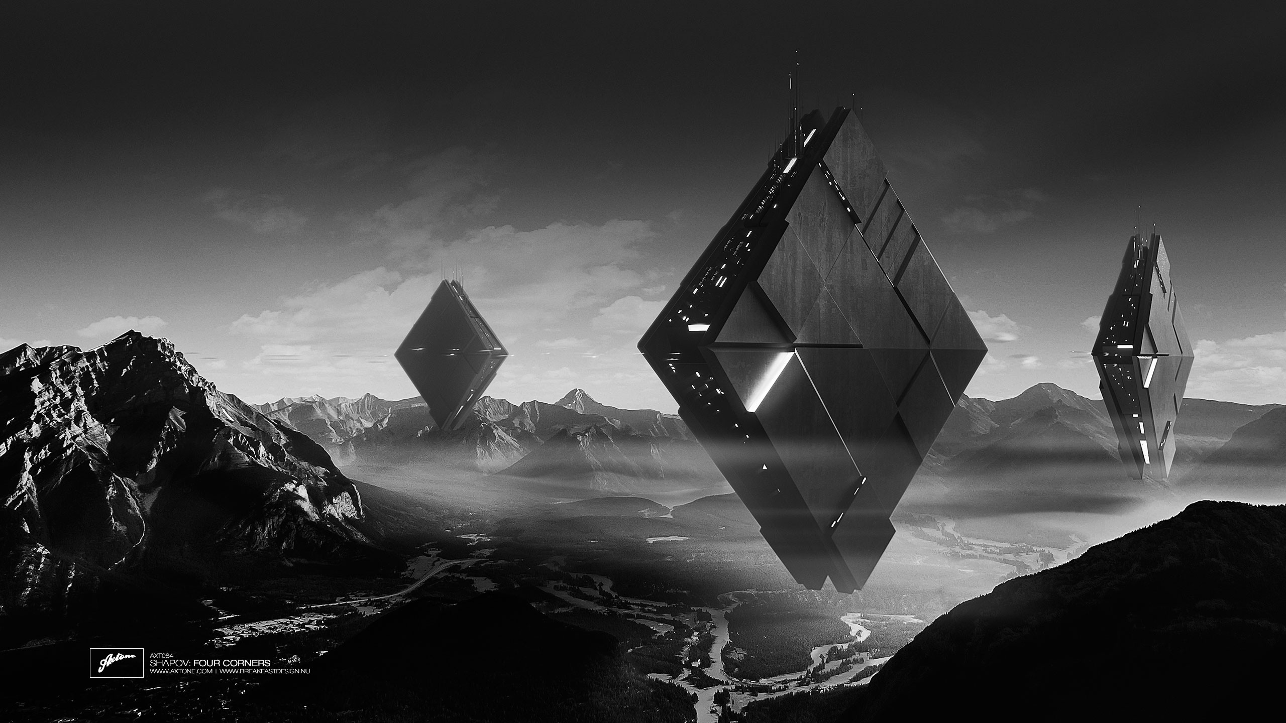 Monoliti, Montagne, Fantascienza, Bianco e nero, 2K, sfondo per il tuo desktop