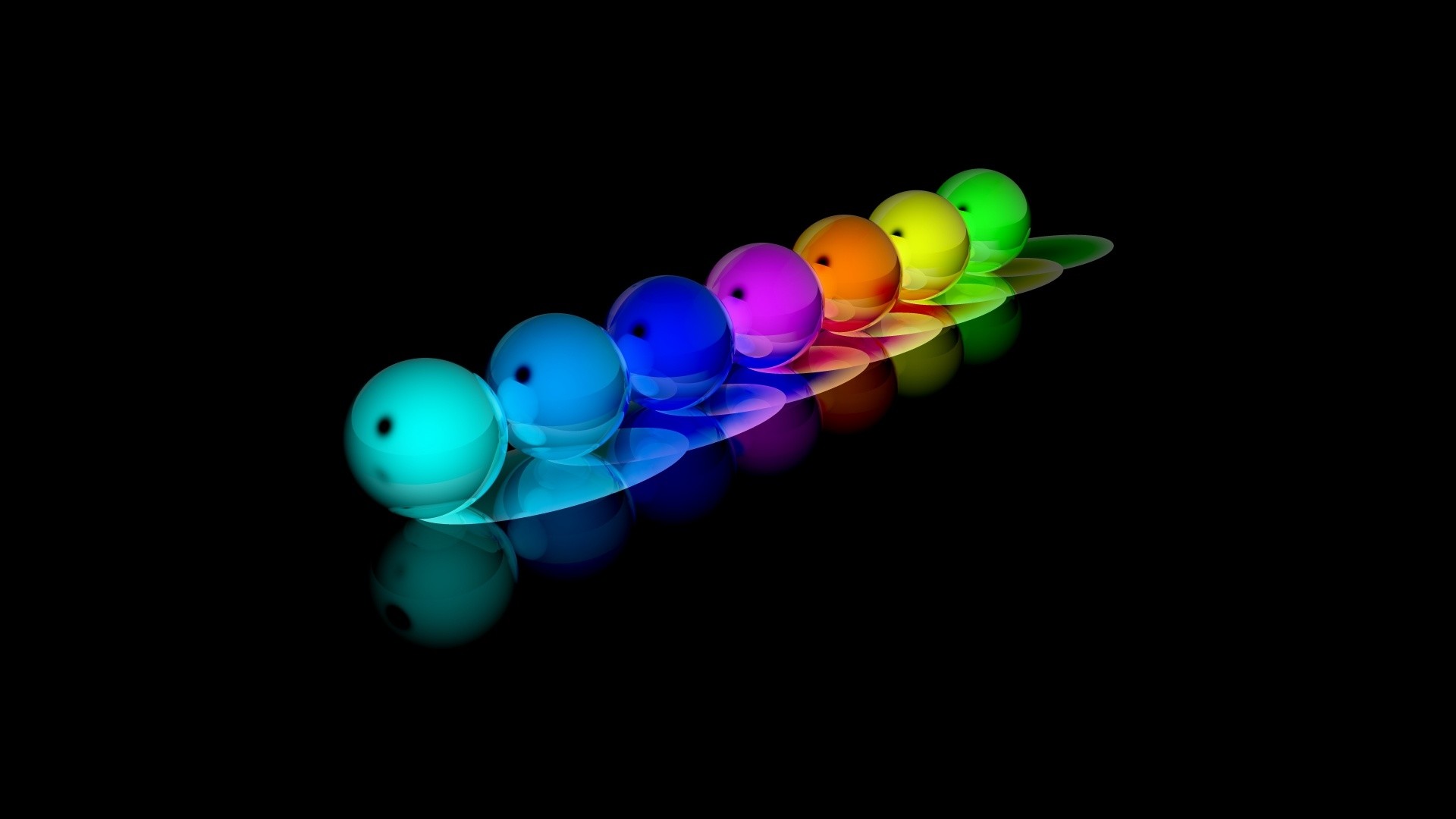 Sfere colorate, Arcobaleno, Sfondo nero, 3D, wallpaper per desktop