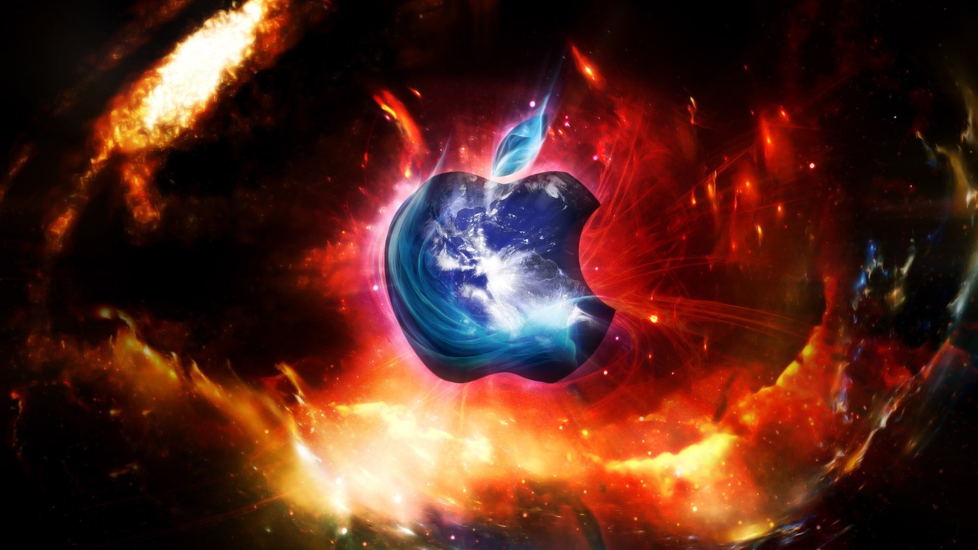 Logo Apple, Fuoco, Spazio, Arte digitale, sfondo per Mac