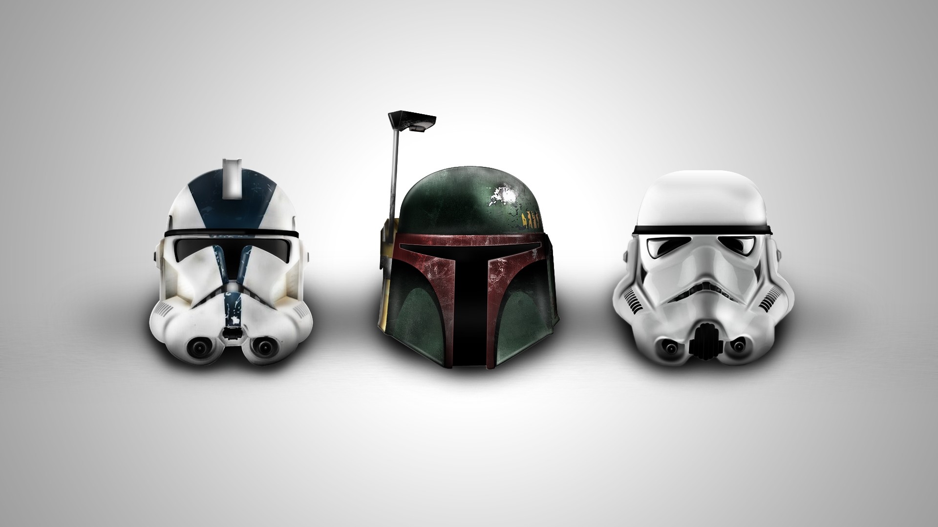 Clone trooper, Boba Fett, Stormtrooper, Caschi, Sfondo bianco, Full HD, wallpaper per computer
