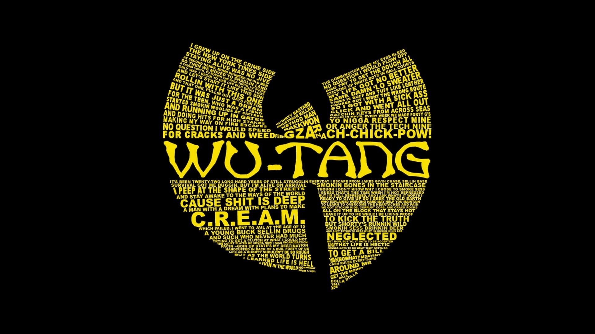 Wu-Tang Clan, Logo, C.R.E.A.M., Tipografia, Giallo e nero, 1920x1080, sfondo per PC