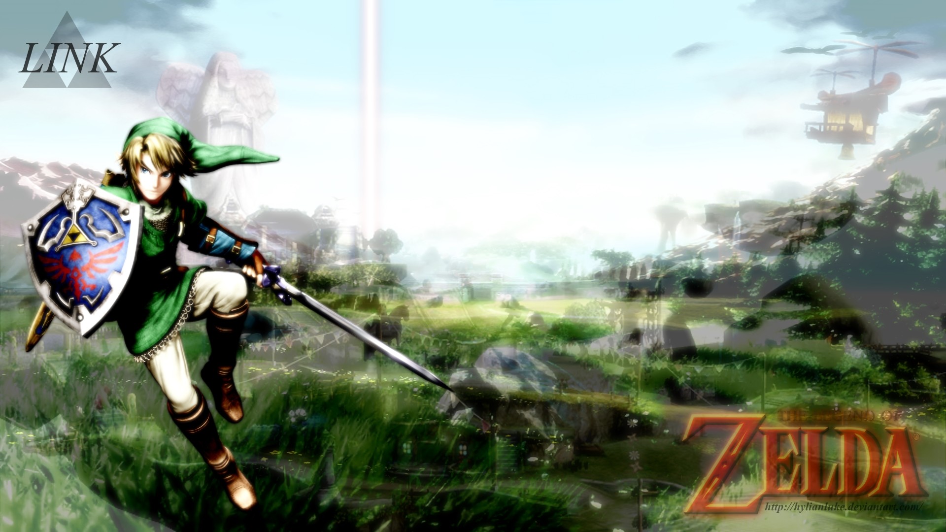 Link, Spada Suprema, Scudo Hylia, Logo, Full HD, sfondo per PC e portatile