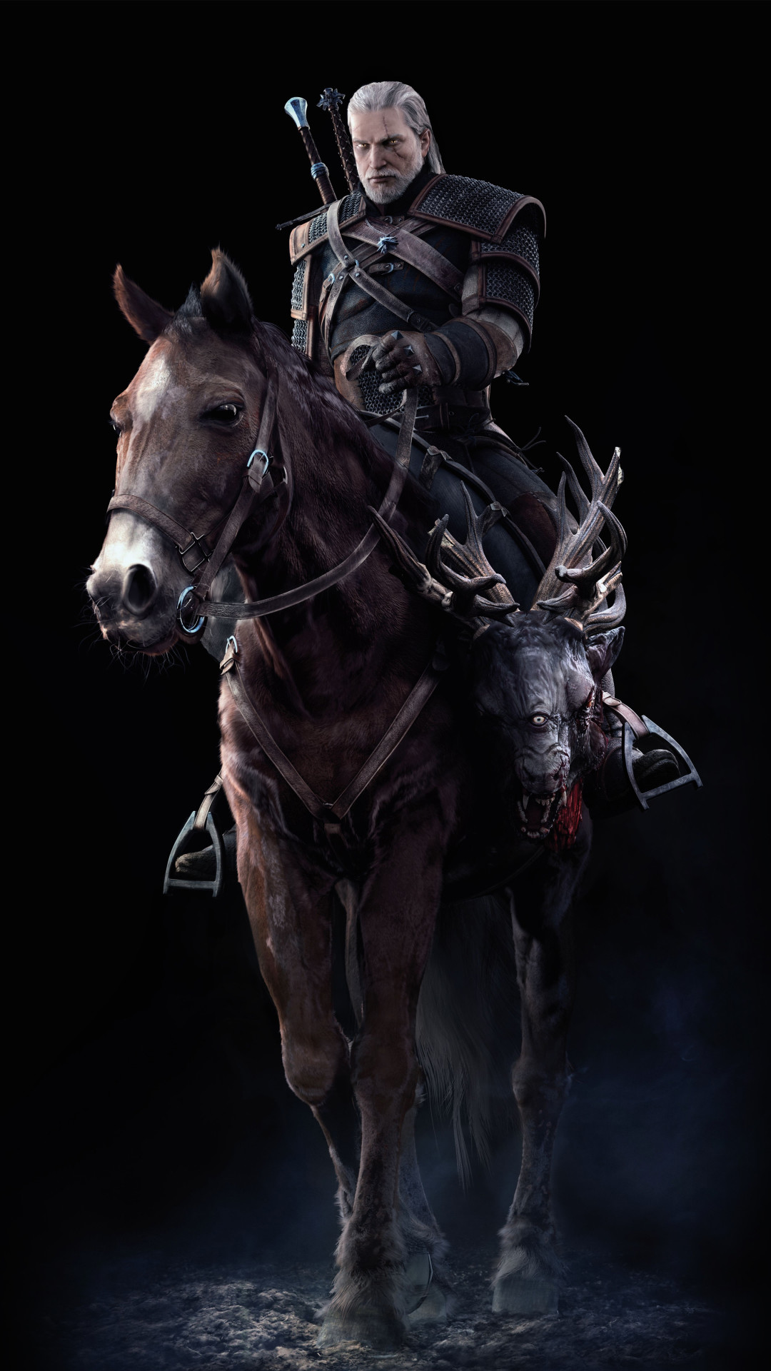 Geralt di Rivia, Rutilia, The Witcher 3: Wild Hunt, Cavallo, Sfondo nero, schermata di blocco iPhone