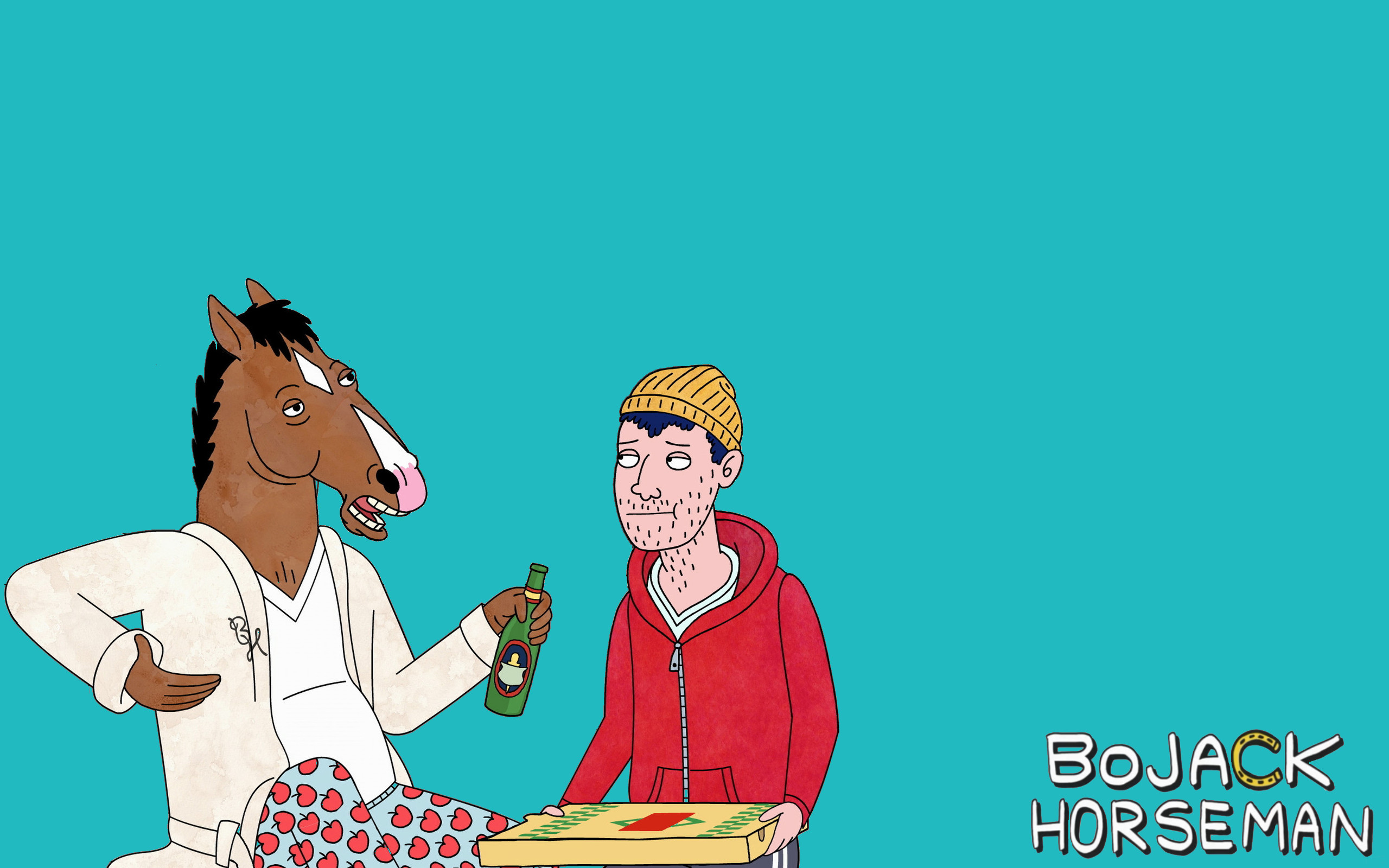 BoJack Horseman, Todd Chavez, Pizza, Sfondo turchese, 2560x1600, wallpaper desktop