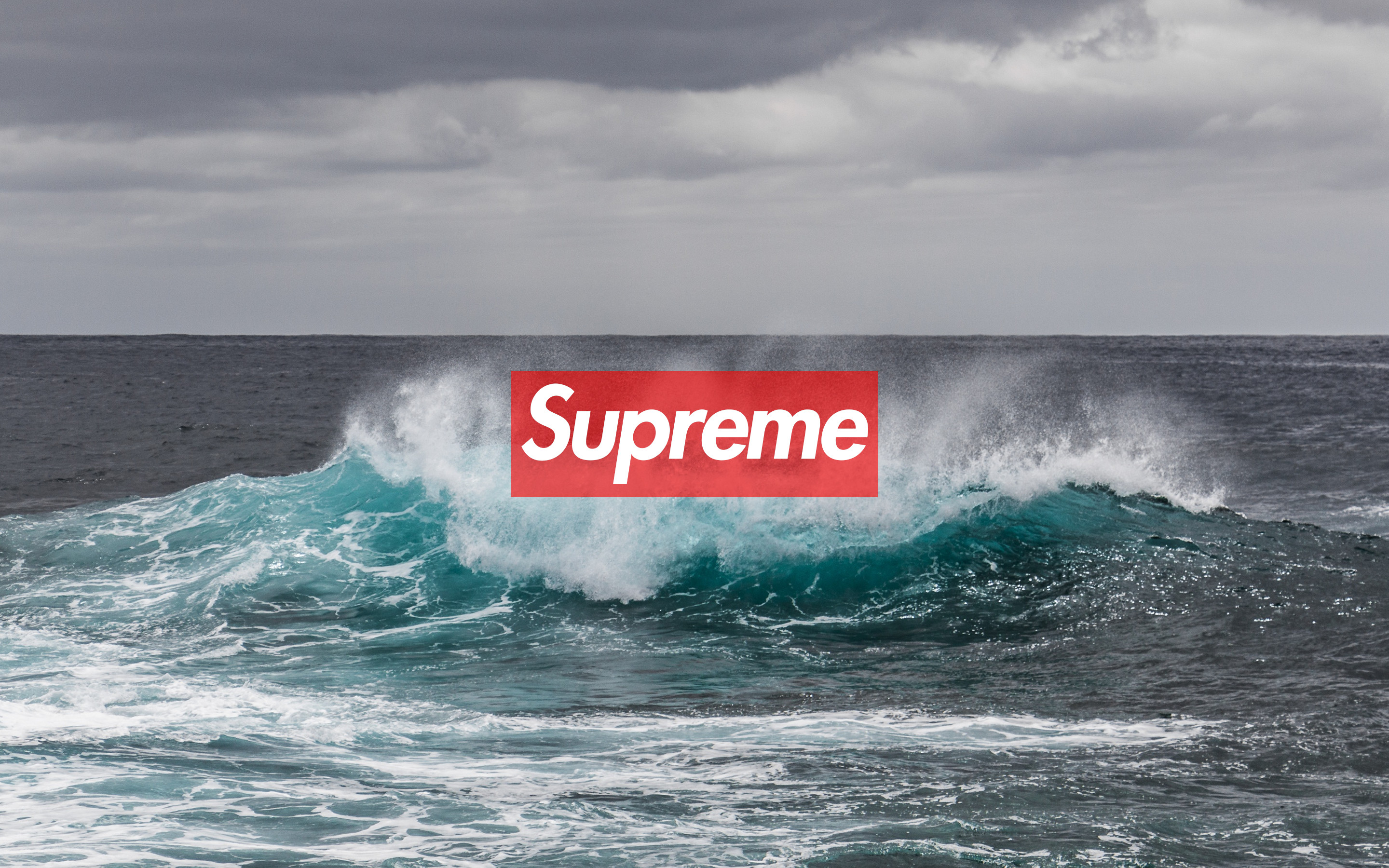 Logo Supreme, Onda, Oceano, Cielo nuvoloso, 16:10 2K, sfondo widescreen