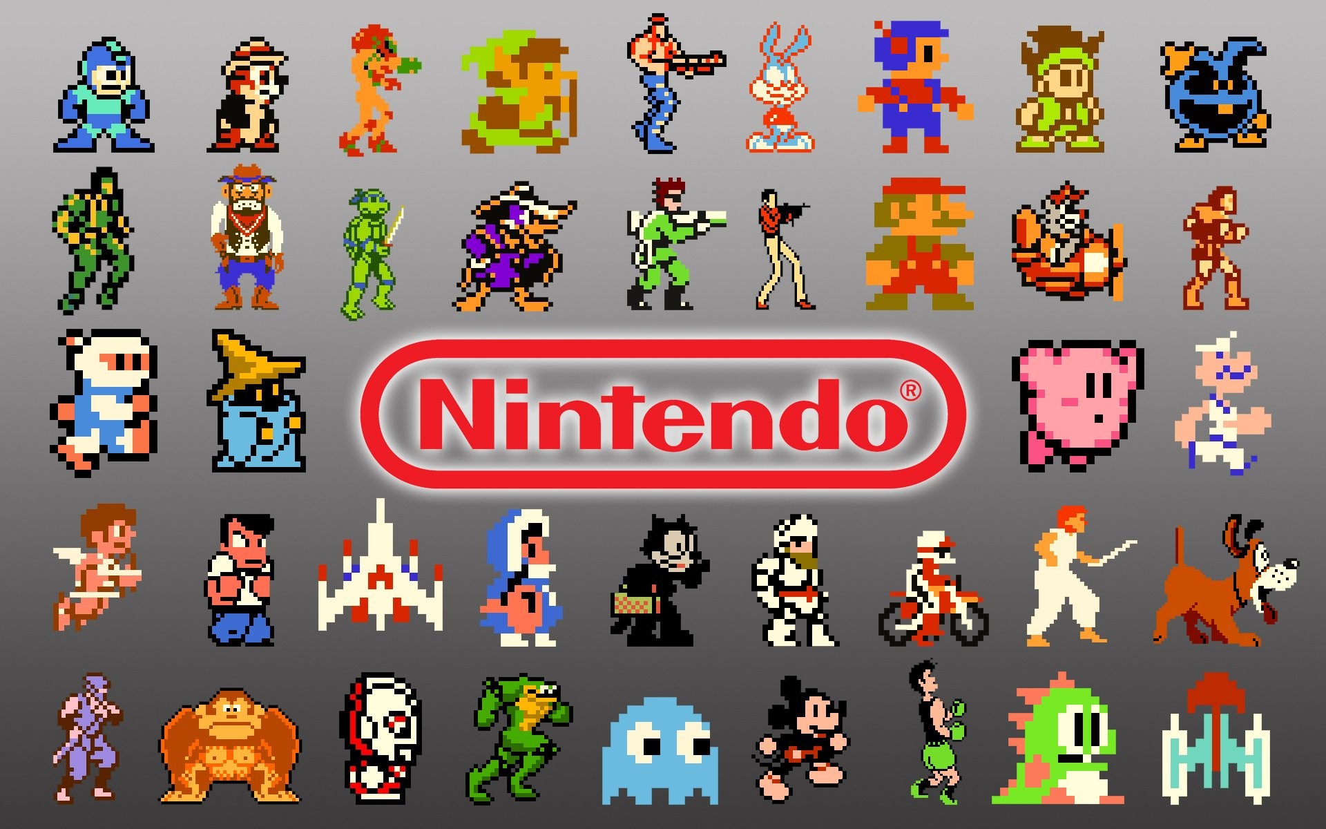 Nintendo, Logo, Pixel art, Personaggi NES, 1920x1200, sfondo per PC