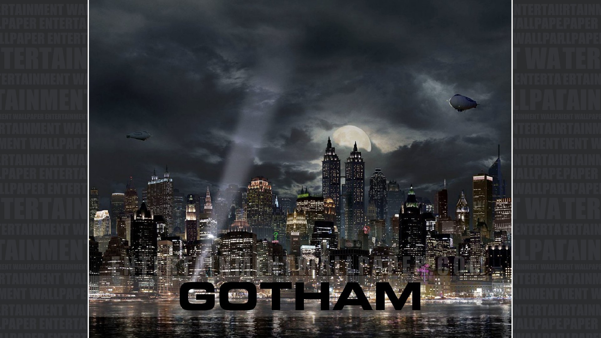 Gotham, Logo, Skyline, Batsegnale, 16:9 Full HD, wallpaper widescreen