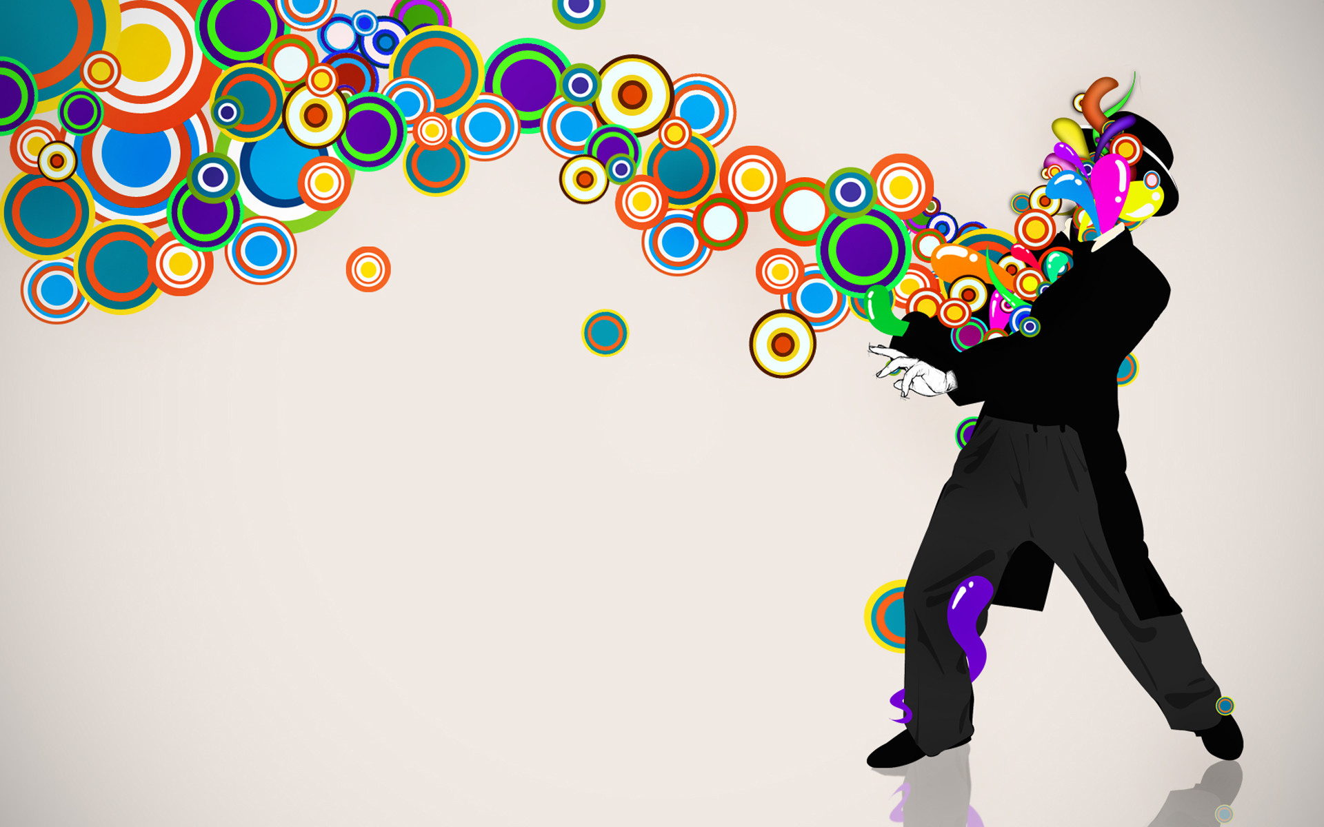 Cerchi colorati, Uomo con cappello, Arte vettoriale, Pop art, Full HD, sfondo desktop