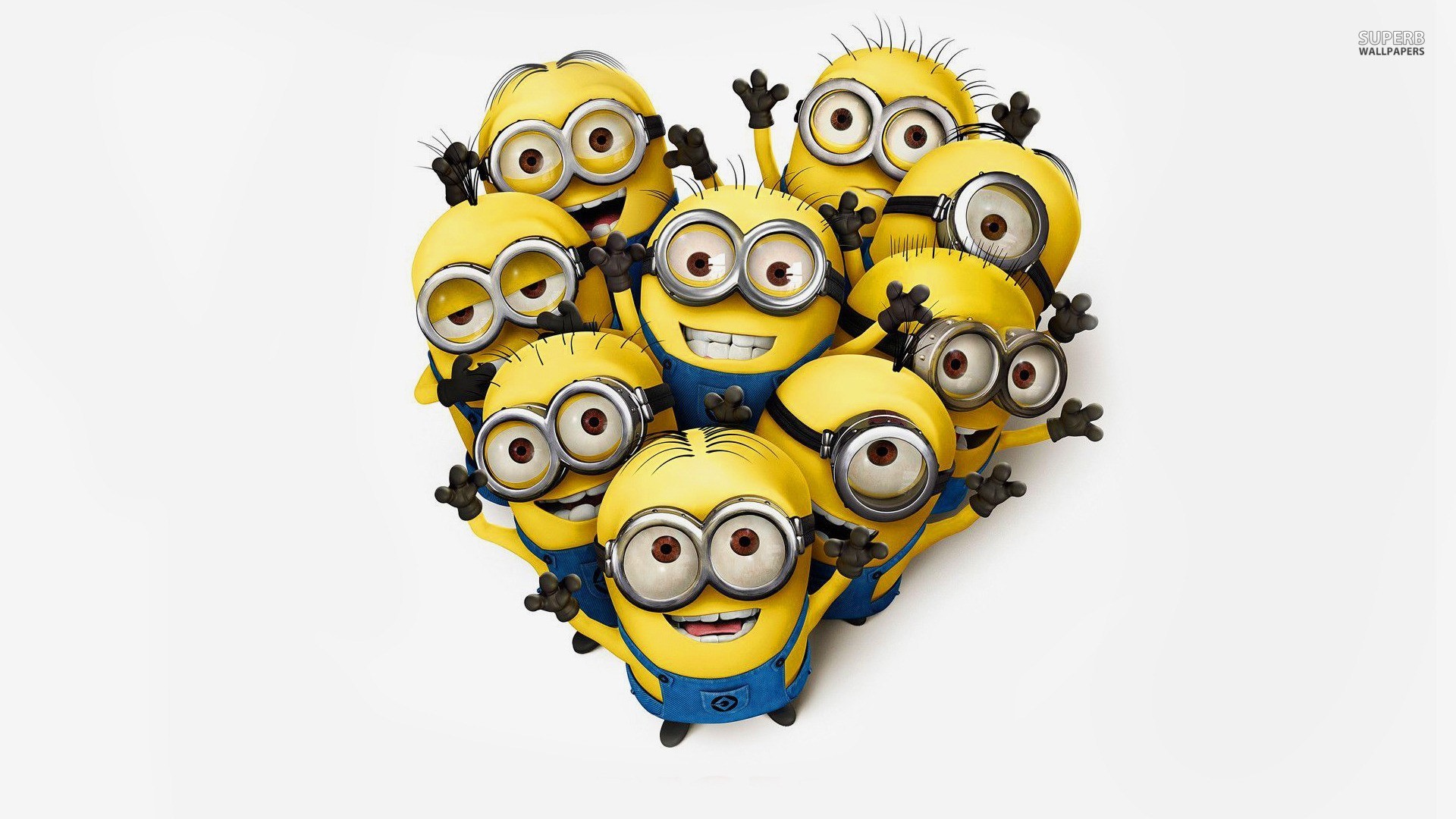 Minions, Cuore, Gruppo, Sfondo bianco, Full HD, wallpaper per PC
