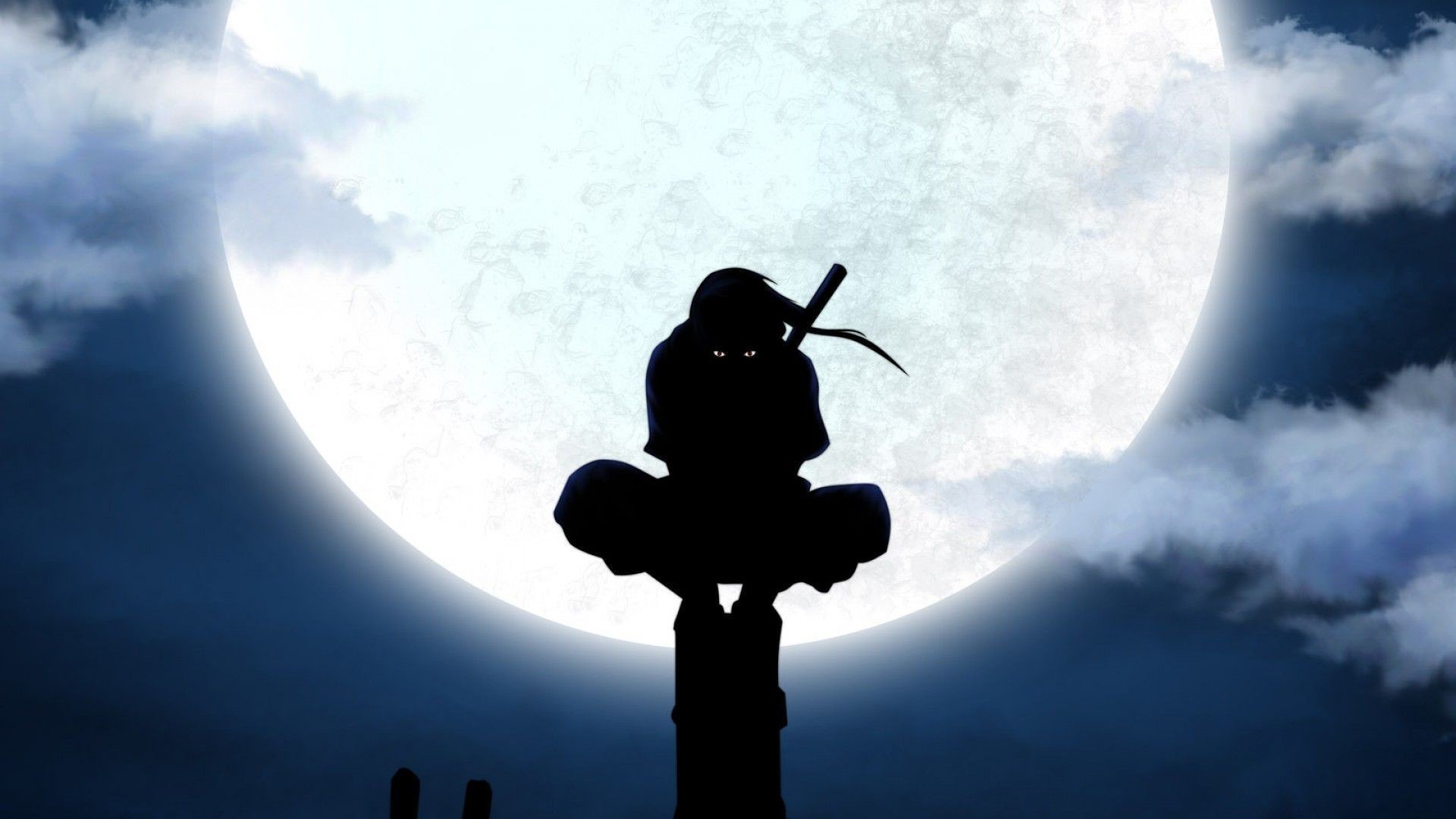 Itachi Uchiha, Naruto, Luna piena, Silhouette, Full HD 1080p, sfondo desktop