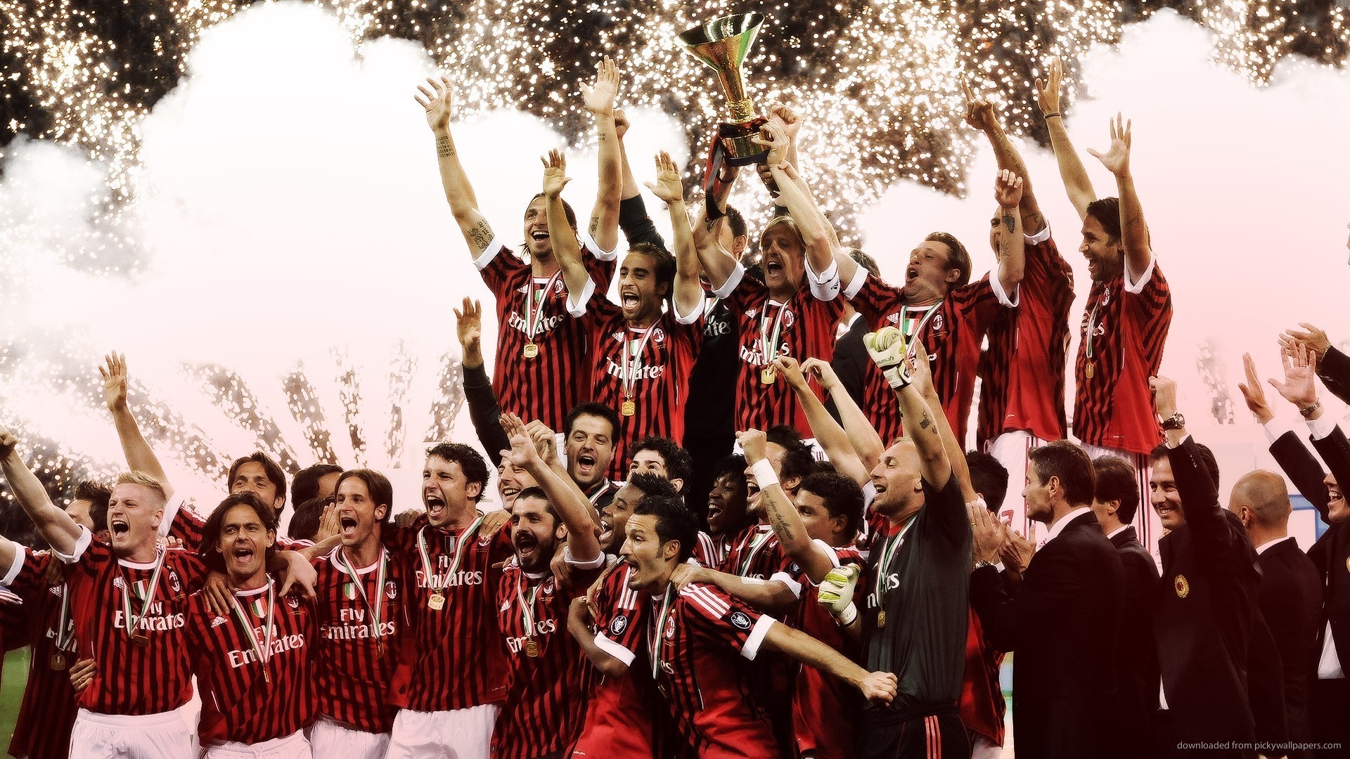 AC Milan, Festa scudetto, Calciatori, Fuochi d'artificio, Full HD, sfondo Windows 11