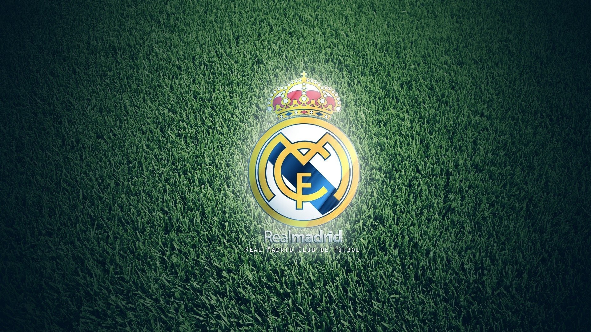 Real Madrid, Stemma, Erba, Sfondo verde, Full HD, wallpaper desktop