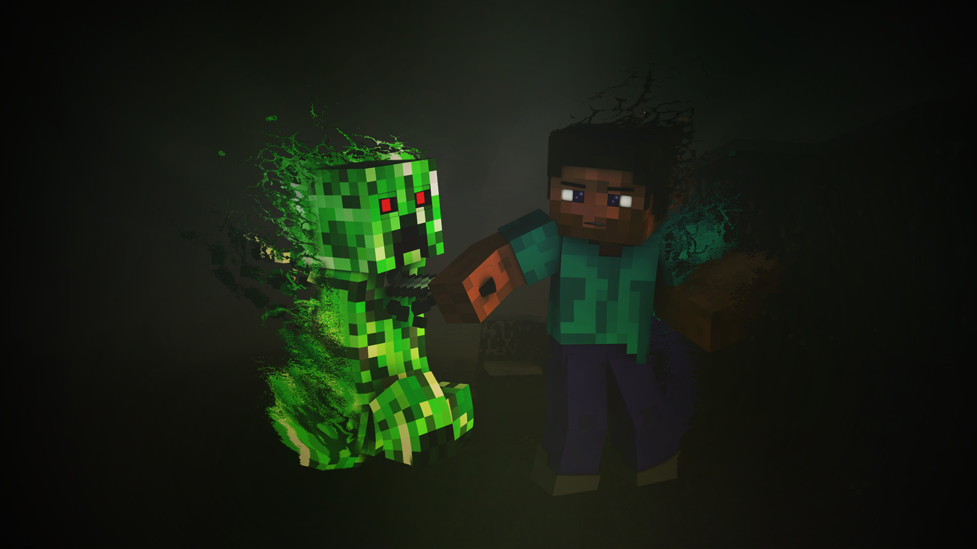 Creeper, Steve, Minecraft, Sfondo scuro, Full HD, wallpaper per computer