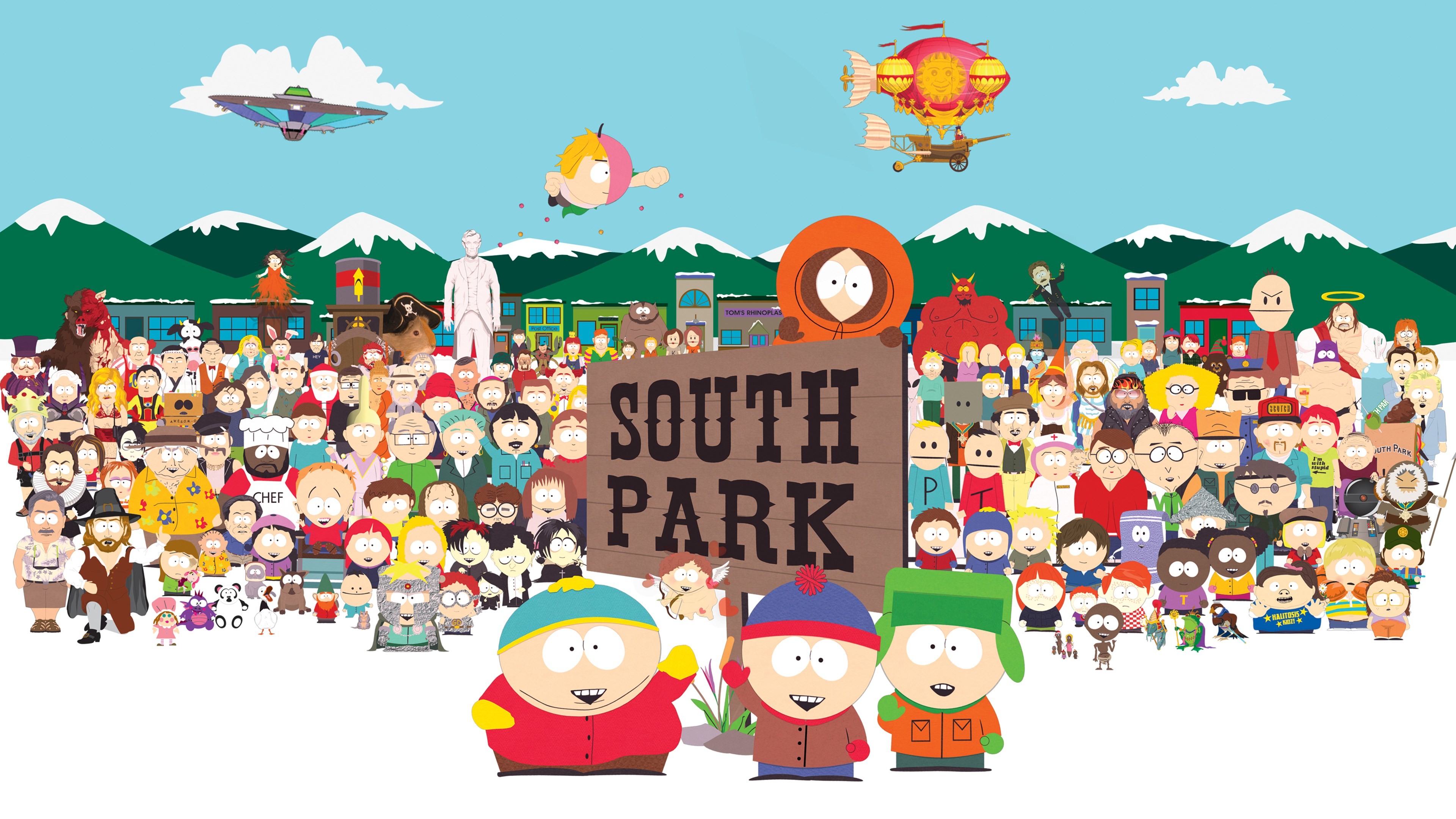 South Park, Cartello, Personaggi, Eric Cartman, Stan Marsh, Kyle Broflovski, sfondo 4K