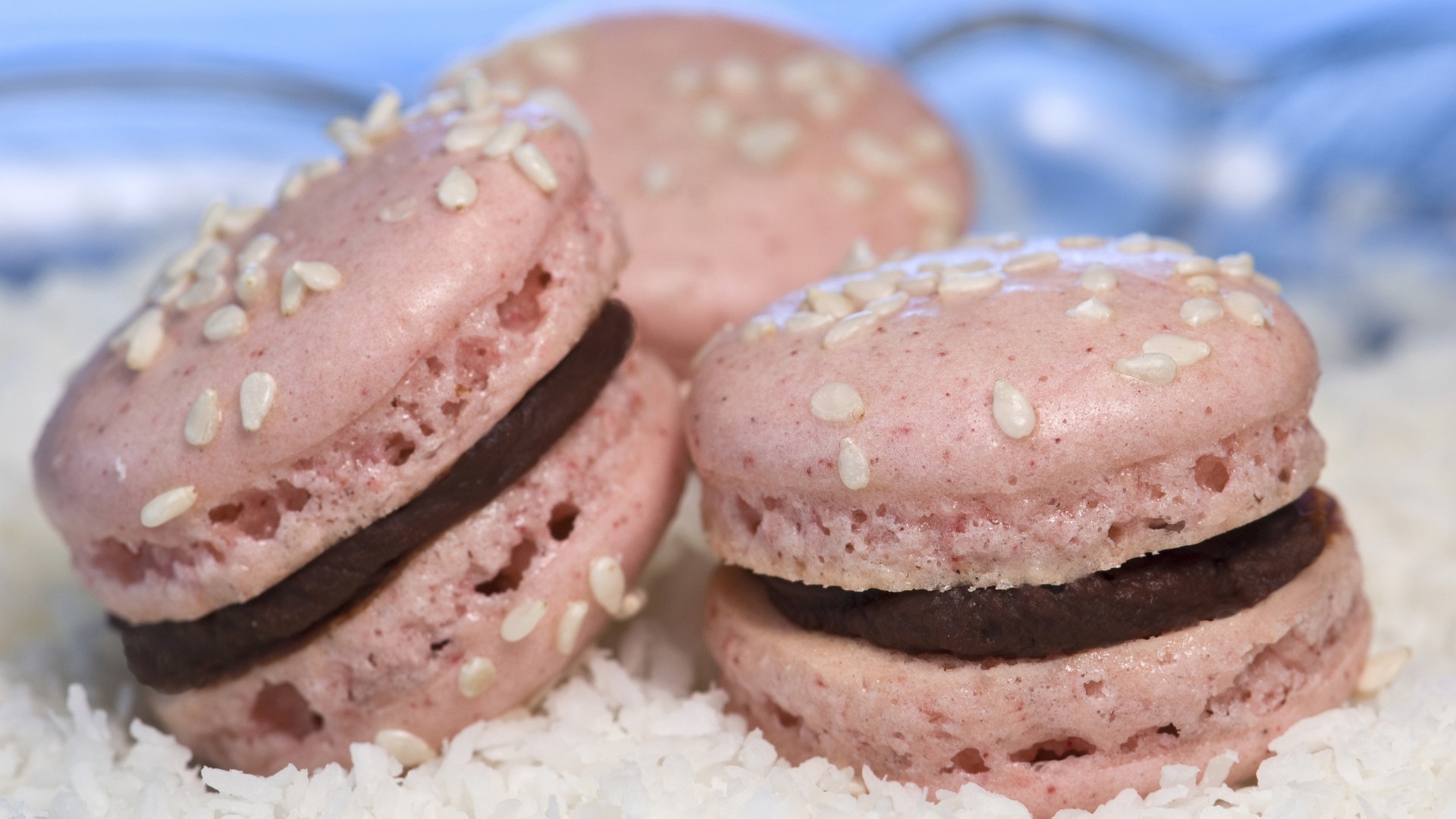 Macarons rosa, Cioccolato, Primo piano, 1920x1080, immagine di sfondo