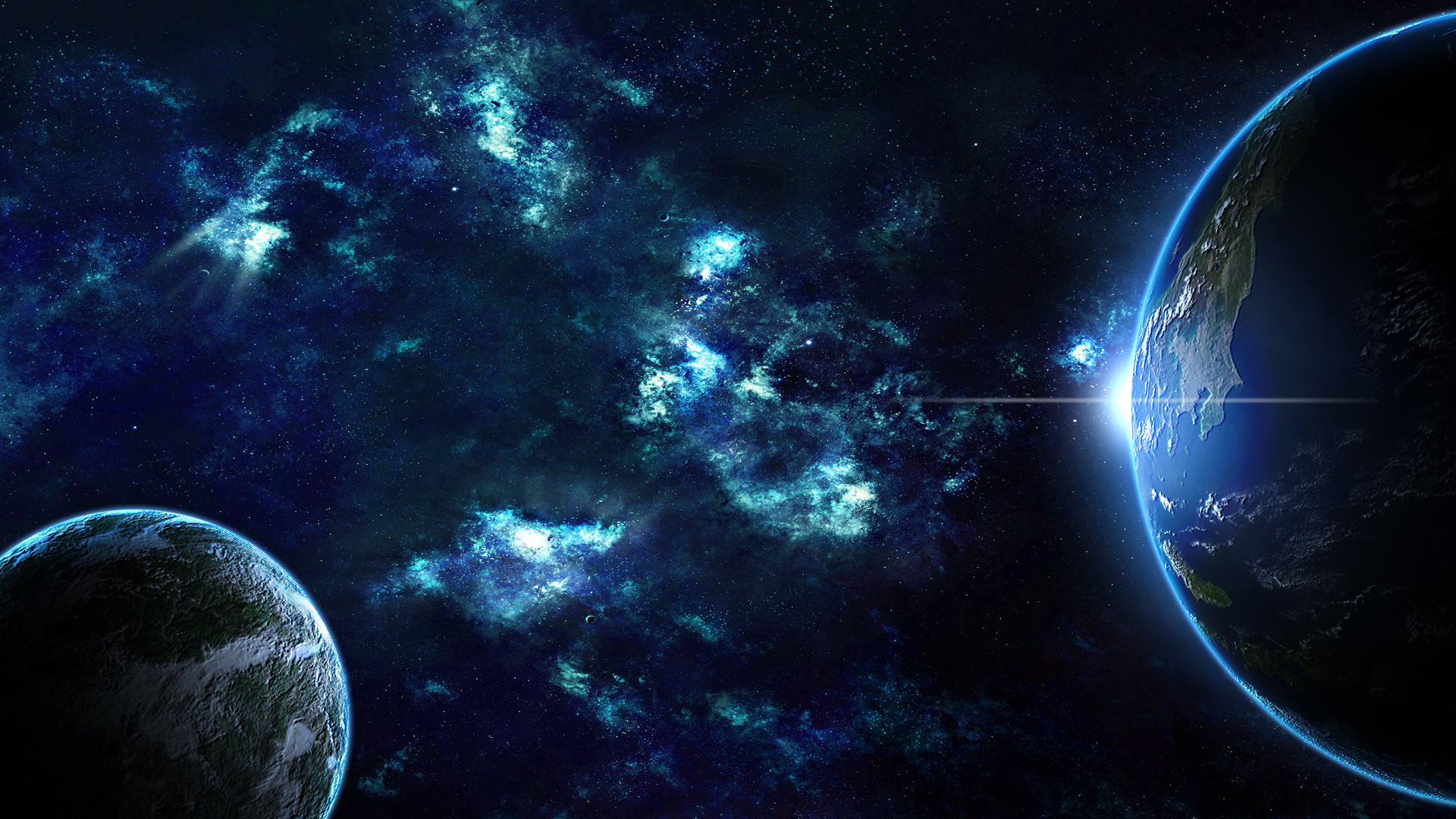 Pianeti, Nebulosa, Blu, Arte spaziale, Full HD, sfondo per portatile