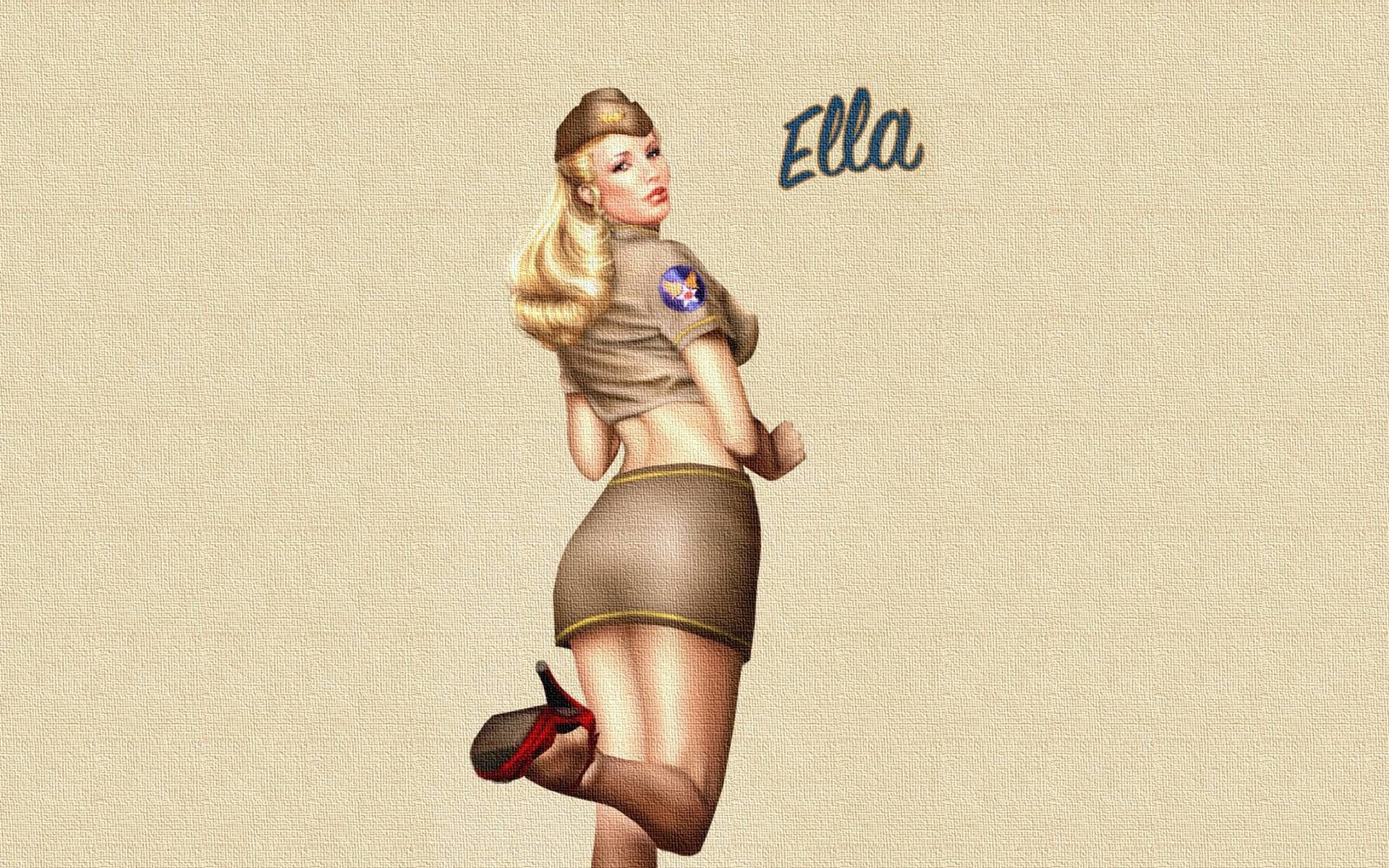 Pin-up, Ella, Uniforme militare, Ragazza bionda, Stile anni '40, sfondo MacBook Pro