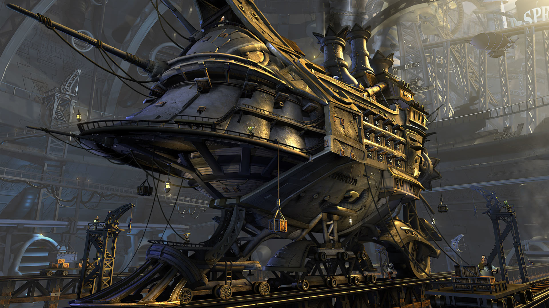 Macchina a vapore, Nave, Steampunk, Arte digitale, Full HD, sfondo per PC