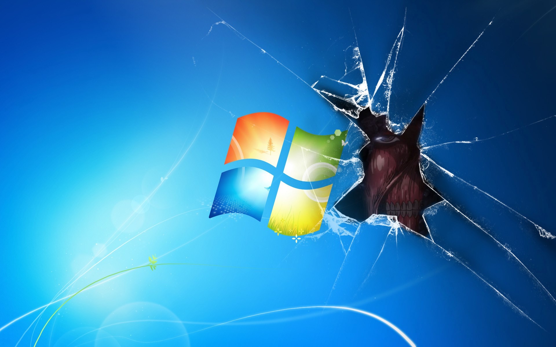 Gigante Colossale, Windows 7, Parodia, Vetro rotto, 1920x1200, sfondo per PC