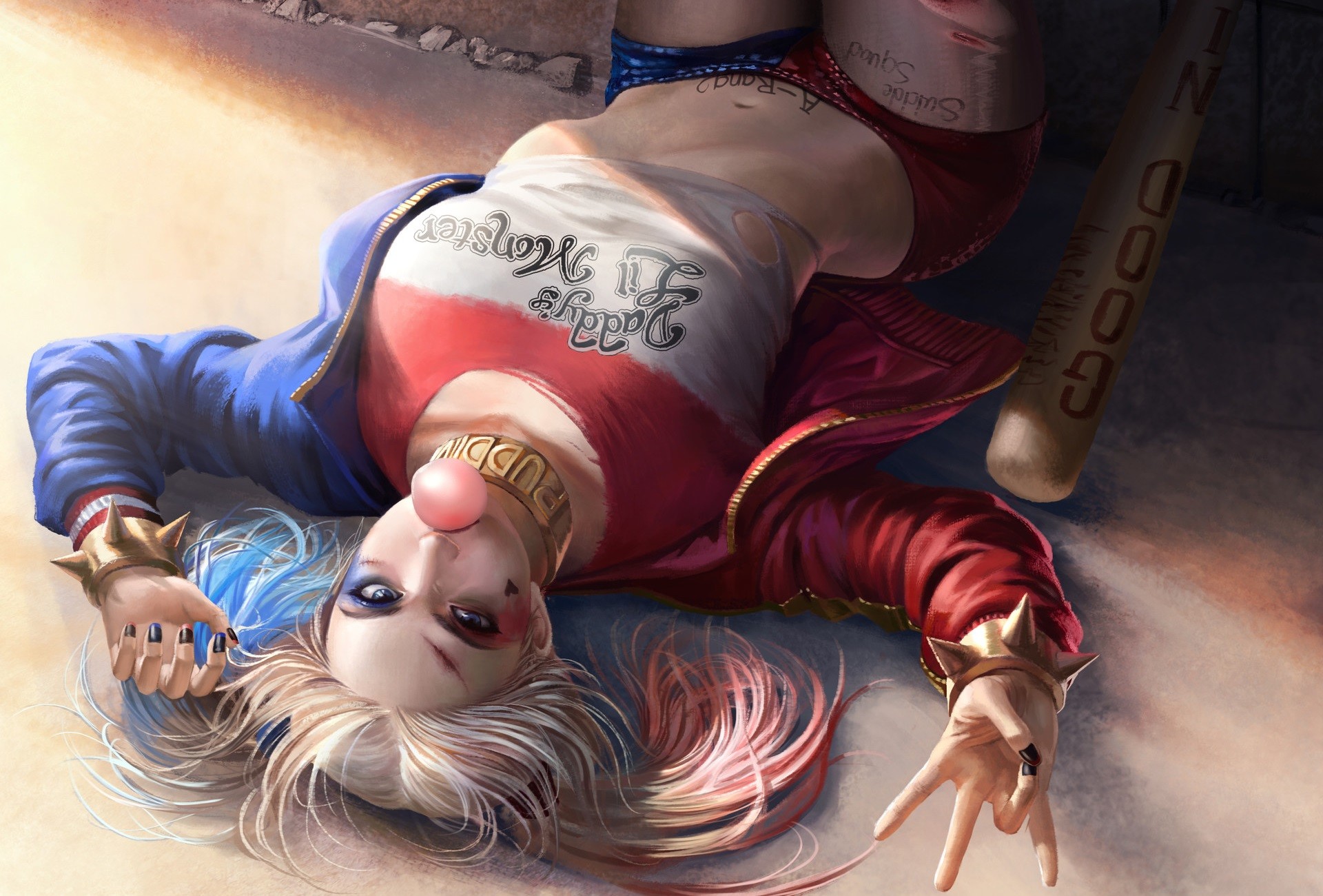 Harley Quinn, Margot Robbie, Suicide Squad, Fan art, Capovolta, Full HD, sfondo per PC e portatile