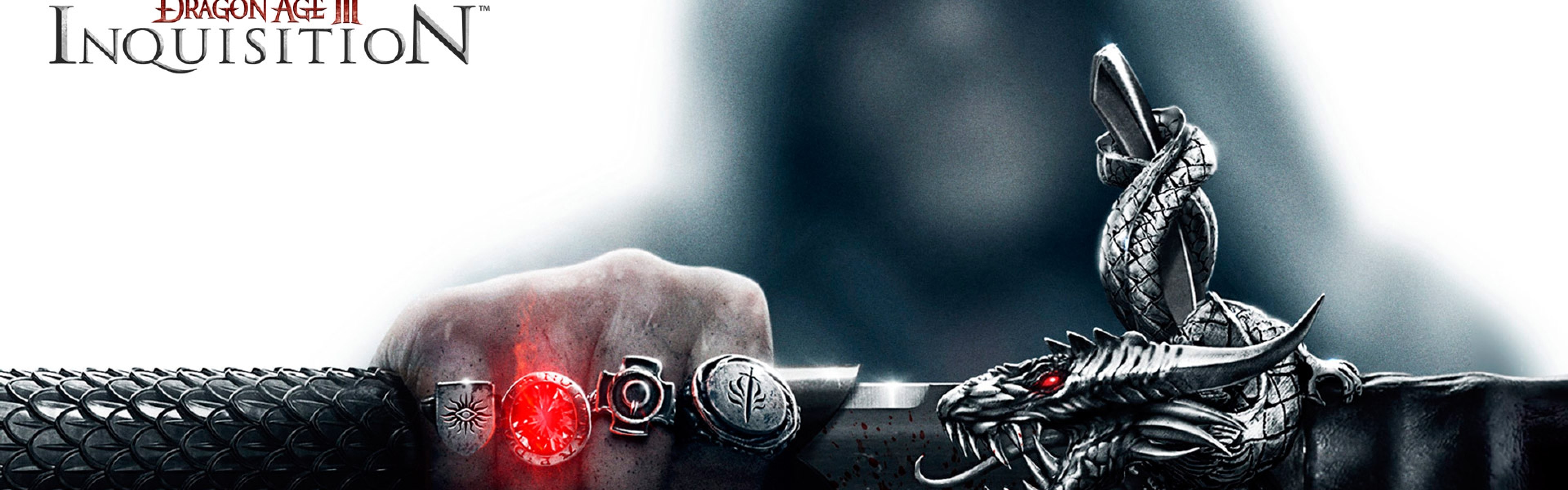 Dragon Age: Inquisition, Spada, Anello, Drago, Logo, doppio schermo, sfondo Full HD