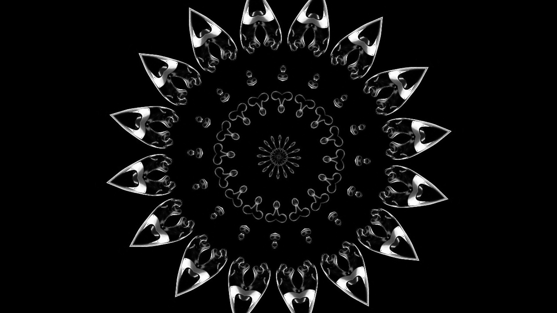 Mandala, Bianco e nero, Sfondo nero, Simmetria, Full HD, wallpaper per computer